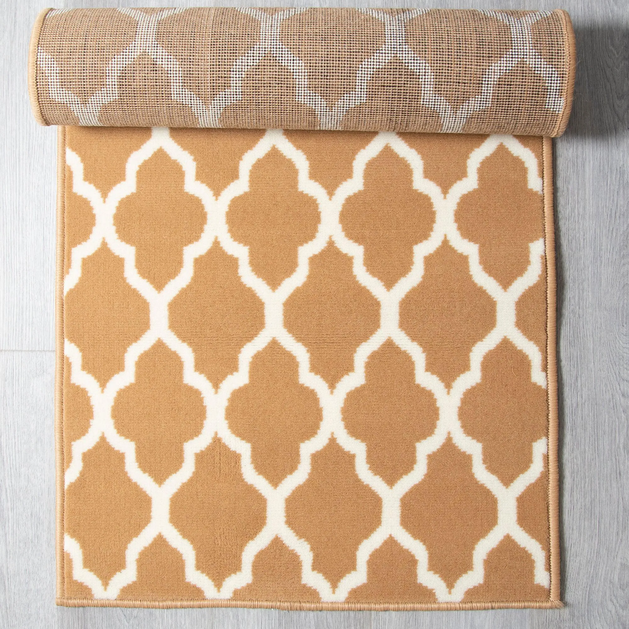 Hard Wearing Hessian Backed Stair Runner Kitchen Mat - Texas Beige Trellis