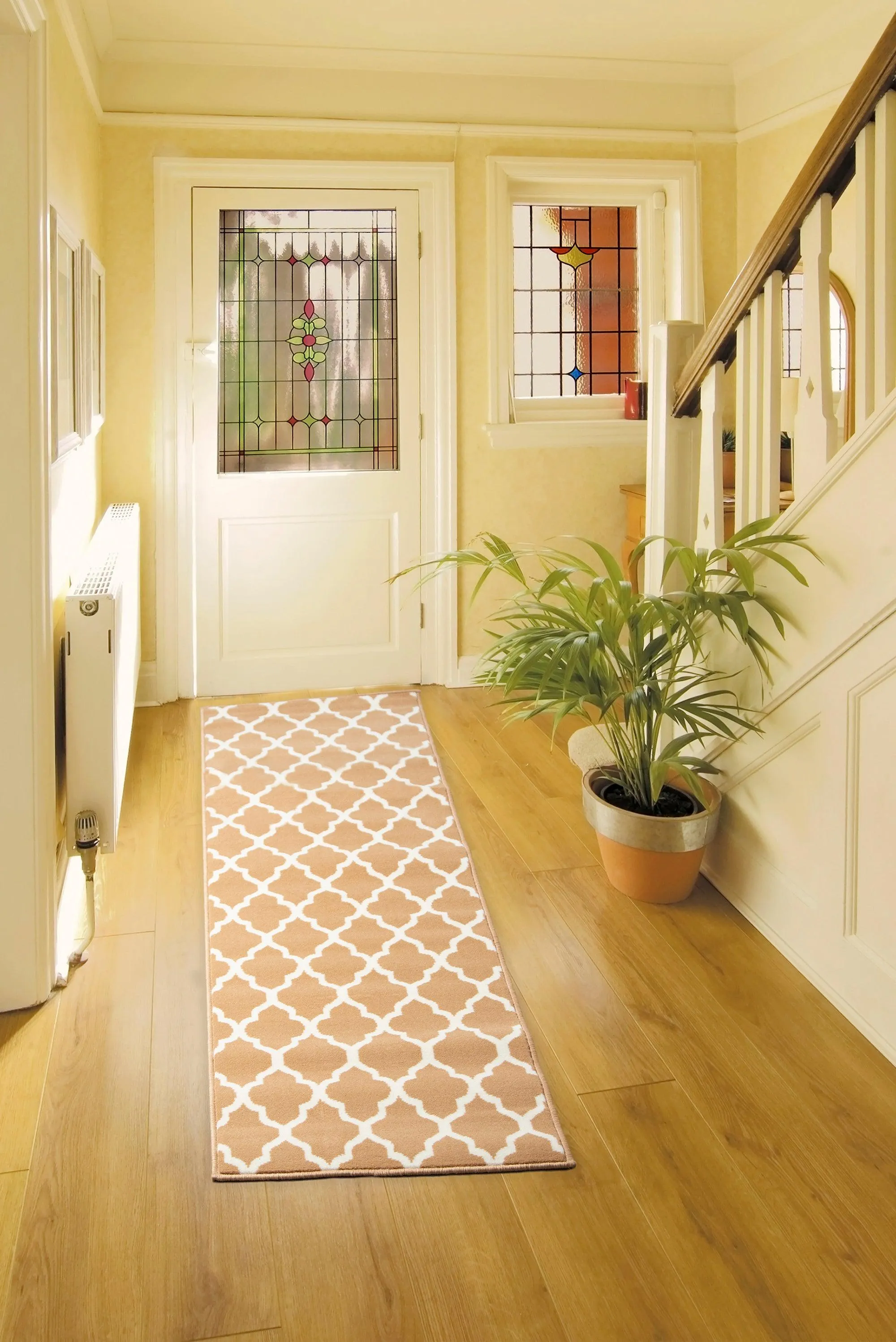 Hard Wearing Hessian Backed Stair Runner Kitchen Mat - Texas Beige Trellis