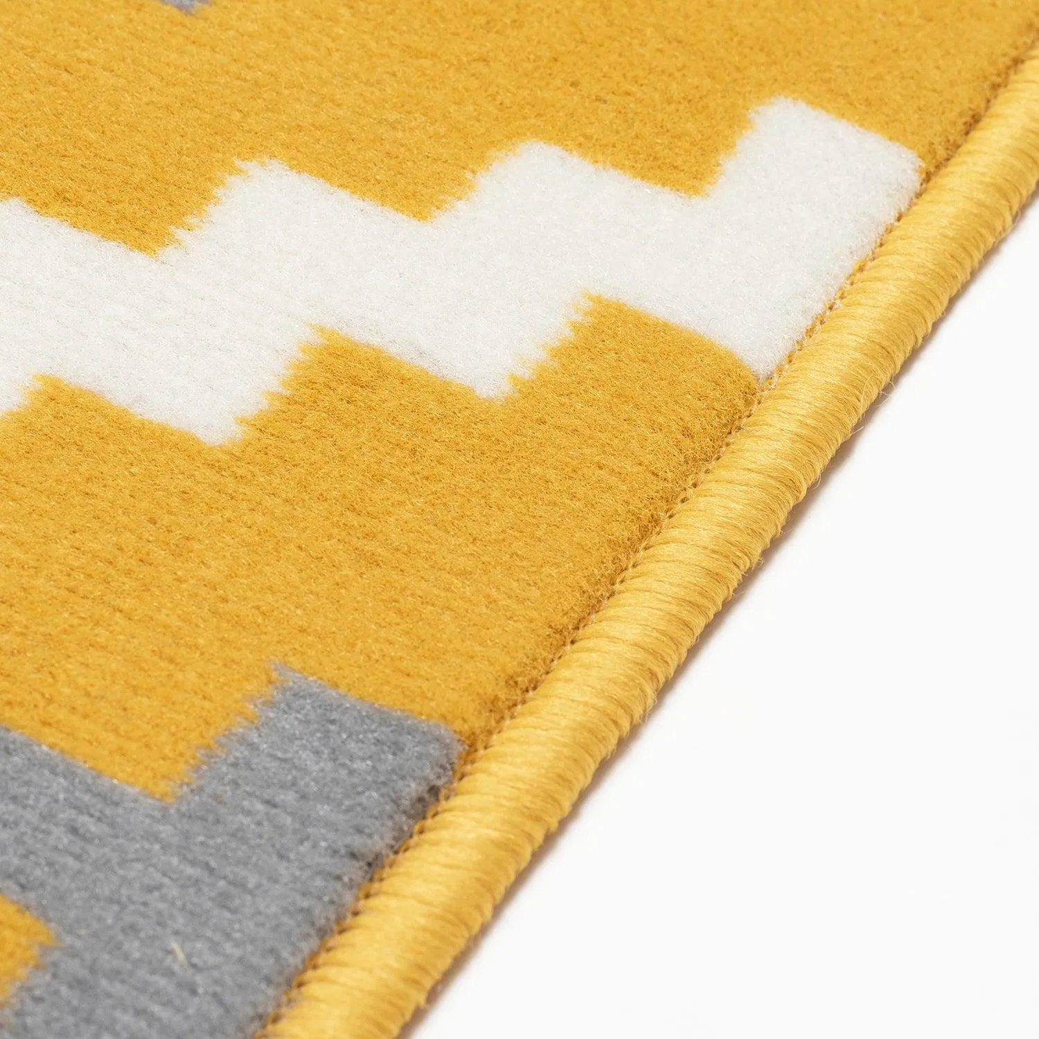 Hard Wearing Hessian Backed Stair Runner Kitchen Mat - Texas Yellow & Grey Geometric Tiles