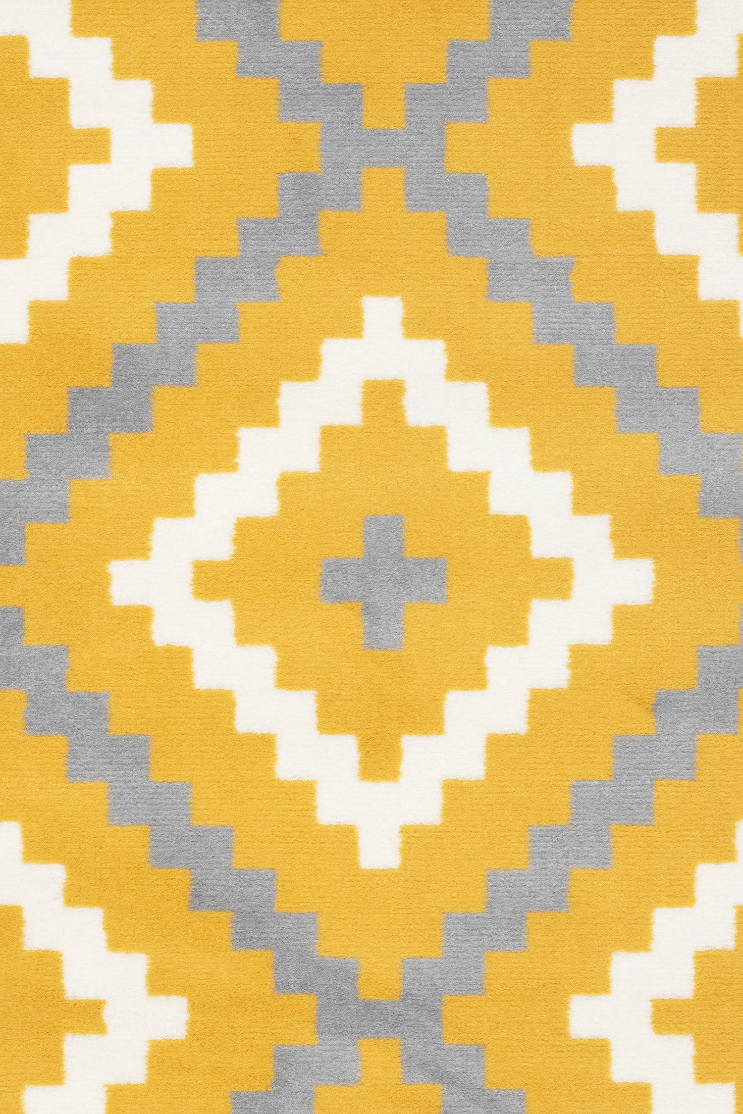 Hard Wearing Hessian Backed Stair Runner Kitchen Mat - Texas Yellow & Grey Geometric Tiles