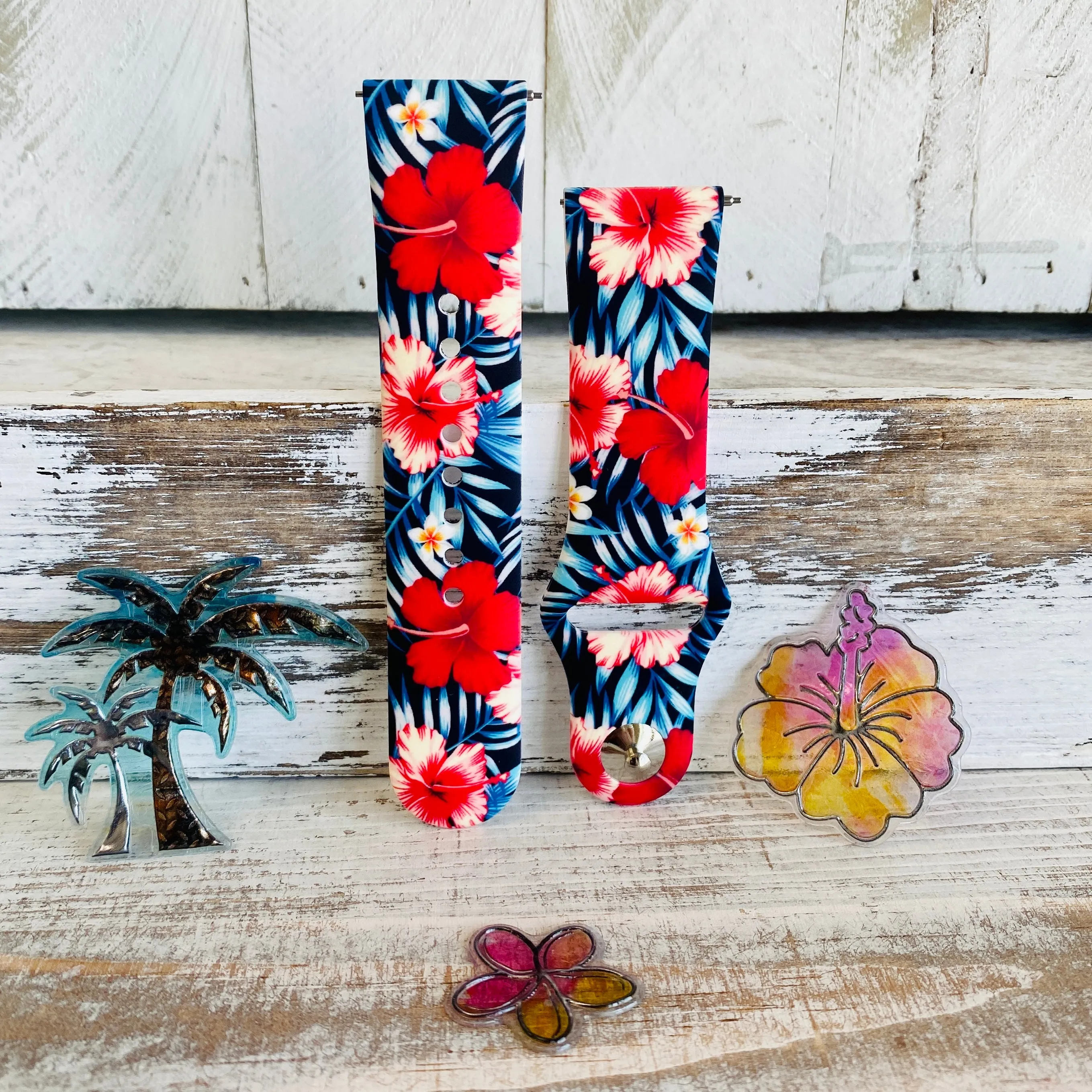 Hibiscus Print Silicone Band For Fitbit Versa 1/2 Multiple Colors Available