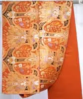 Highly Detailed Embroidered Fukuro Obi - Gold Orange Black - Floral Geometric Artistic Majestic