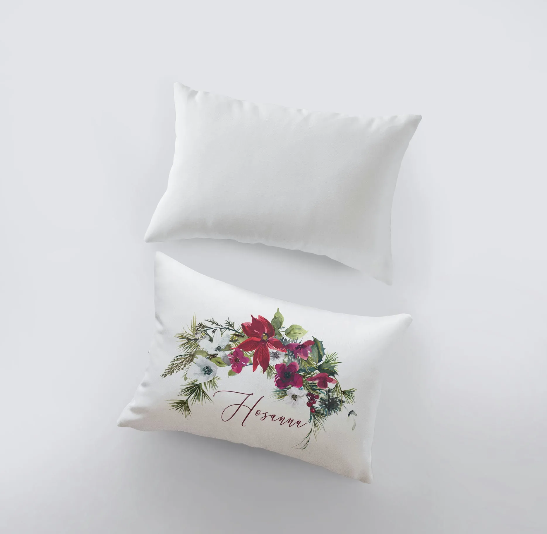 Hosanna Christmas Poinsettia Throw Pillow Cover | Christmas Pillowcase