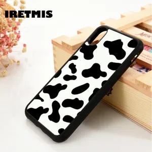 Iretmis 5 5S SE 6 6S Soft TPU Silicone Rubber phone case cover for iPhone 7 8 plus X Xs 11 Pro Max XR Cow Print Black White