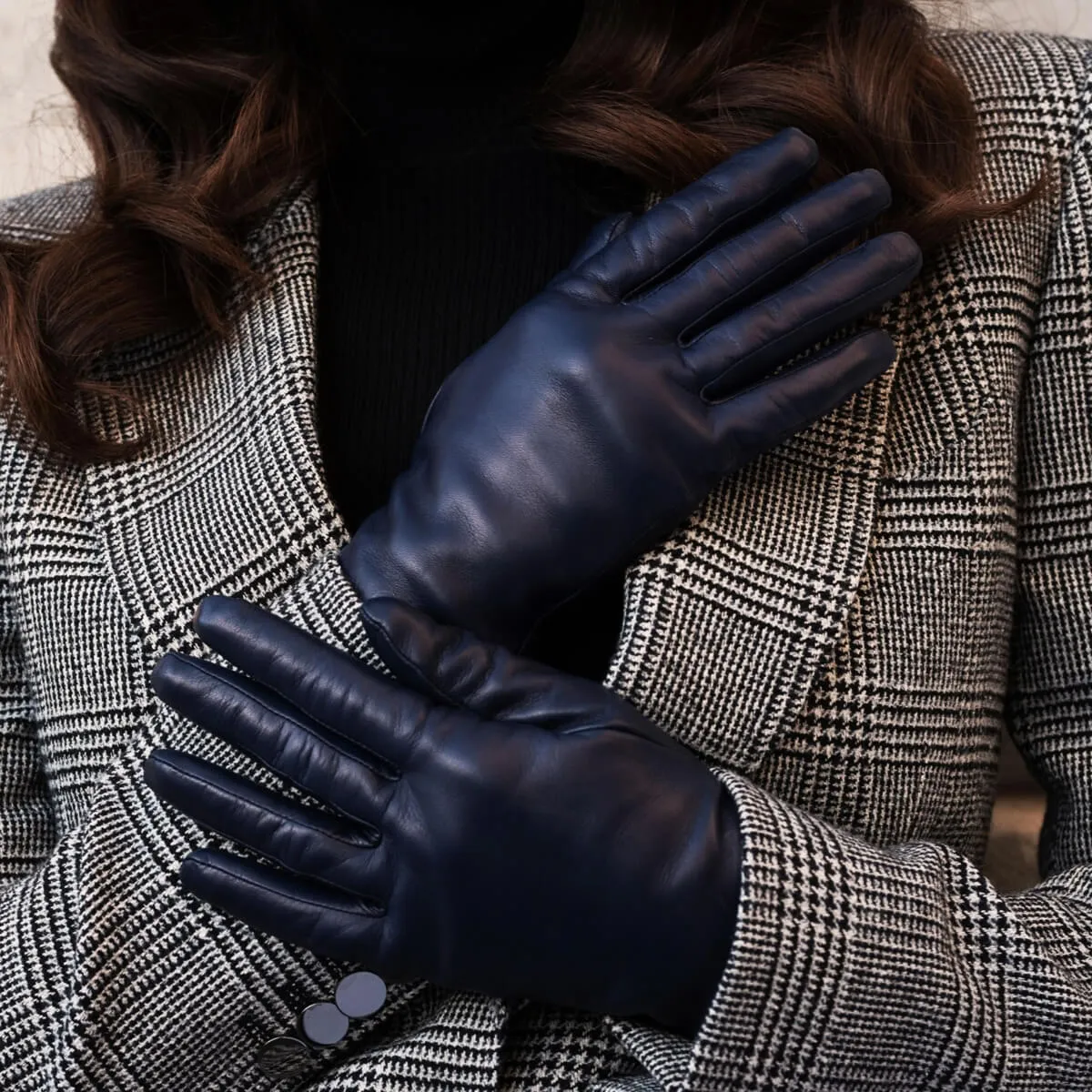 Isabella (navy) - Italian lambskin leather gloves with cashmere lining