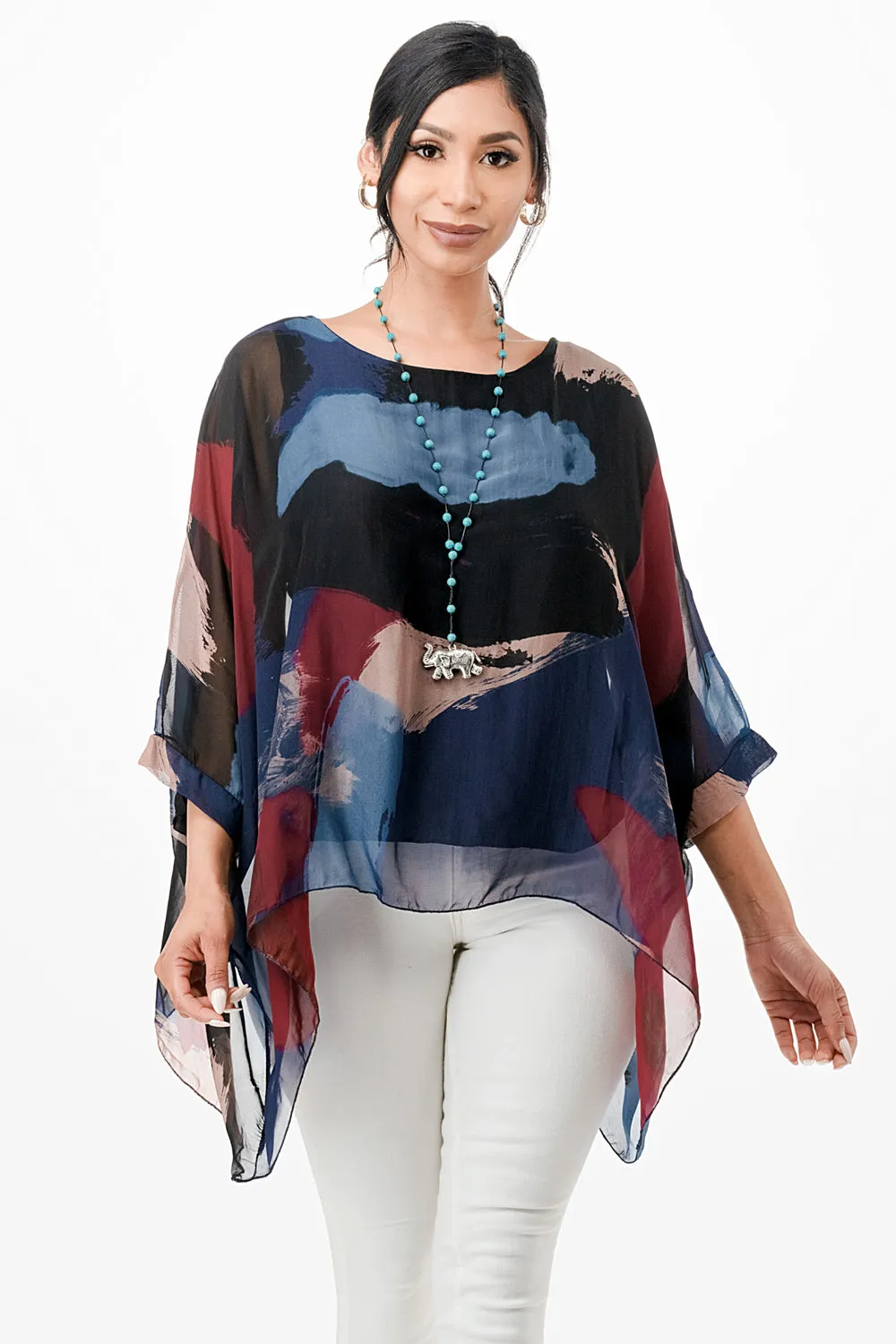 Italian Hand Painted Pattern Raw Moda Silk Top