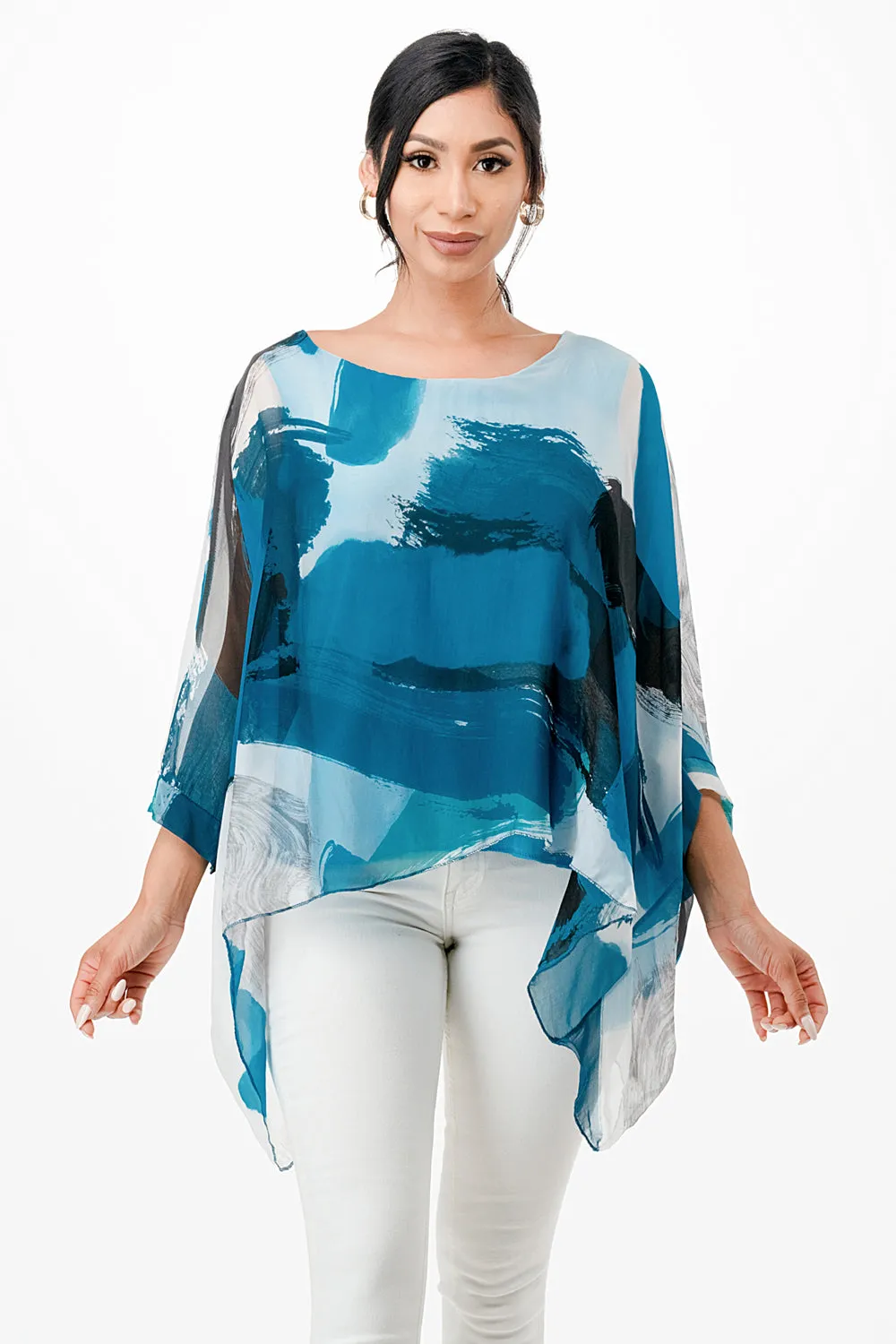 Italian Hand Painted Pattern Raw Moda Silk Top