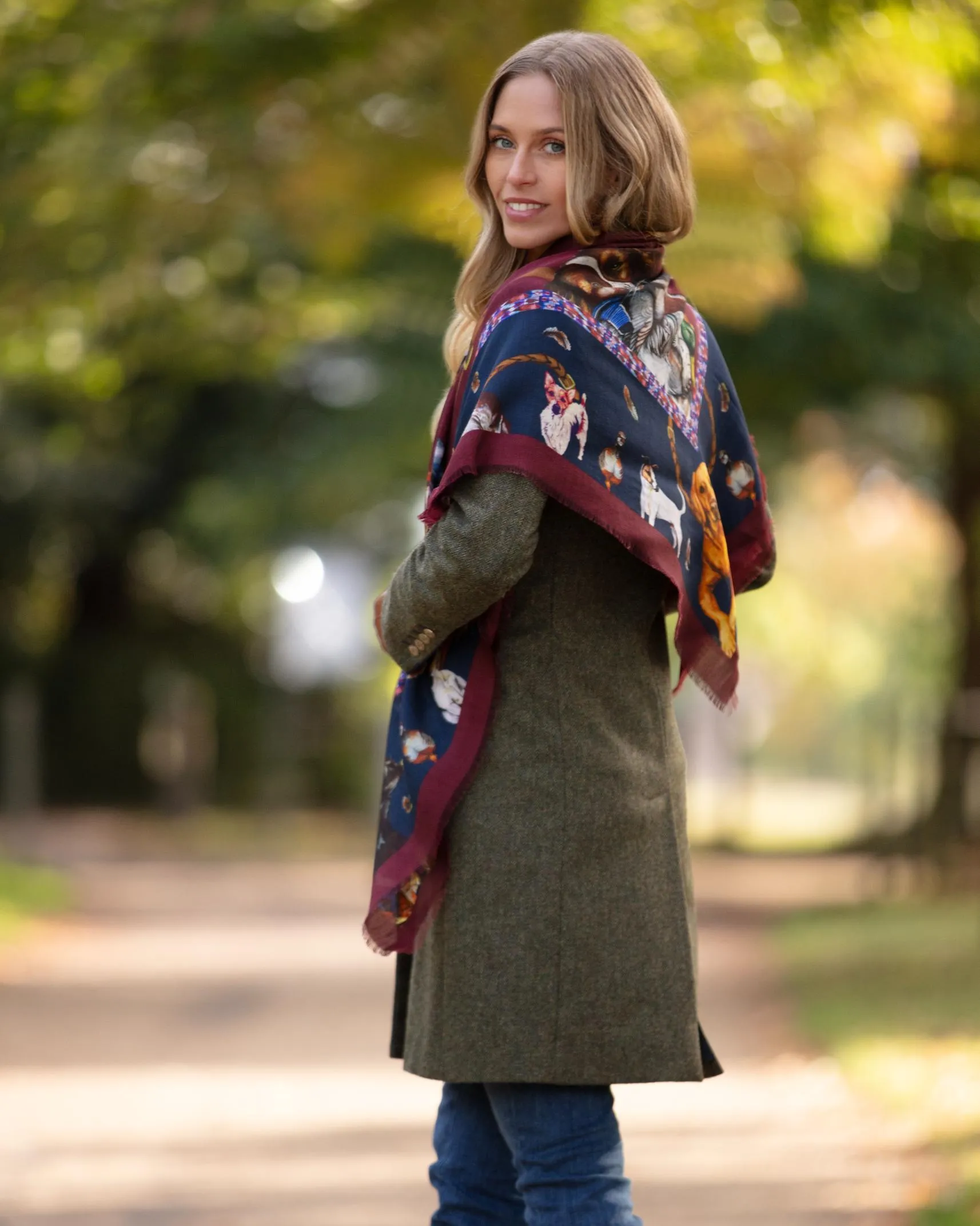 It’s A Dogs Life Claret Red and Navy Blue Wool Silk Shawl