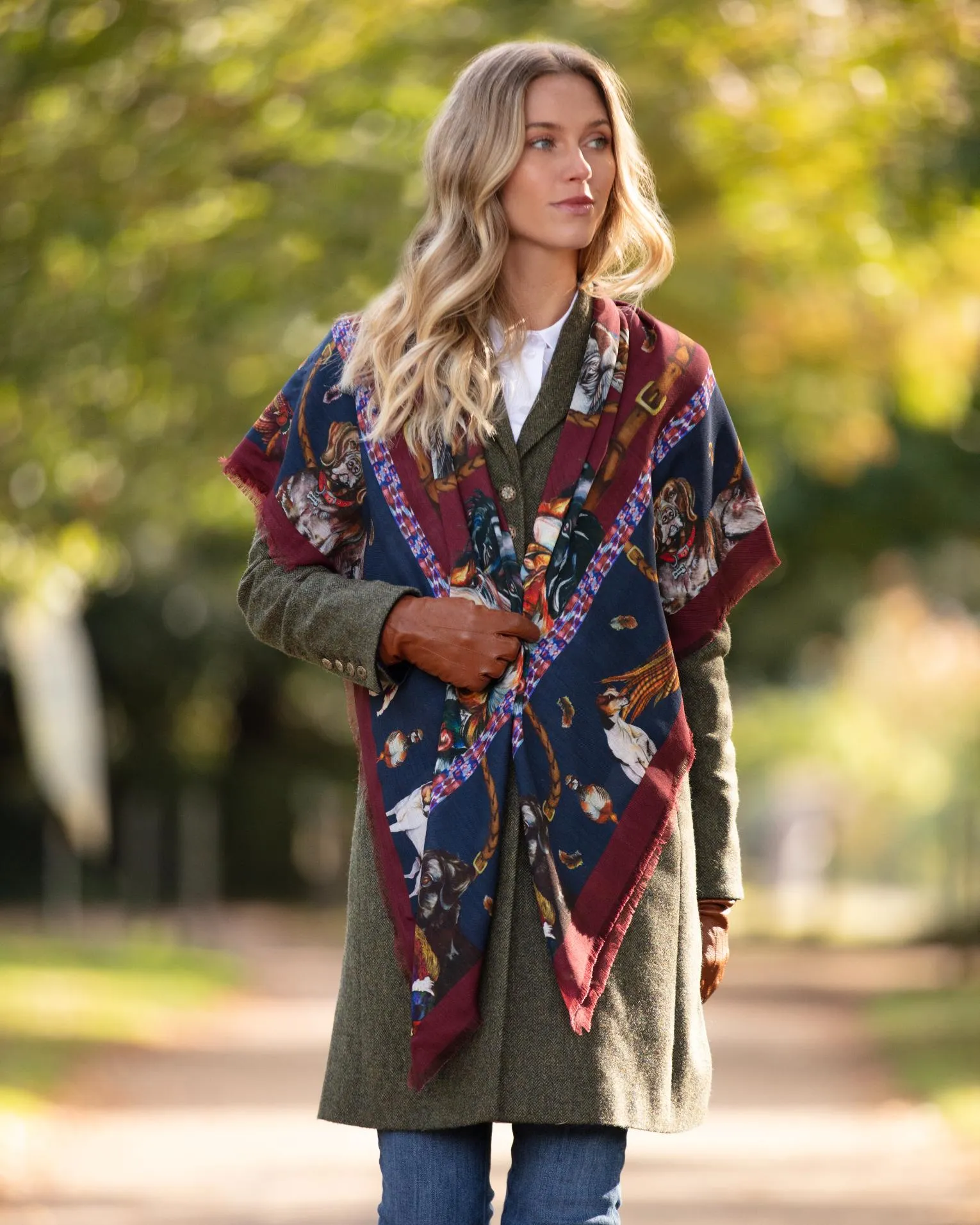 It’s A Dogs Life Claret Red and Navy Blue Wool Silk Shawl