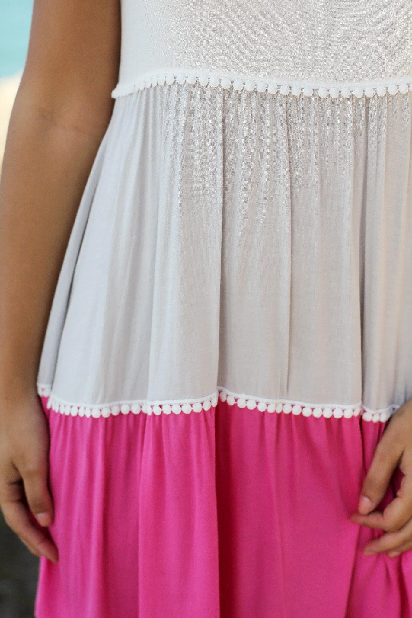 Ivory and Pink Color Block Short Dress