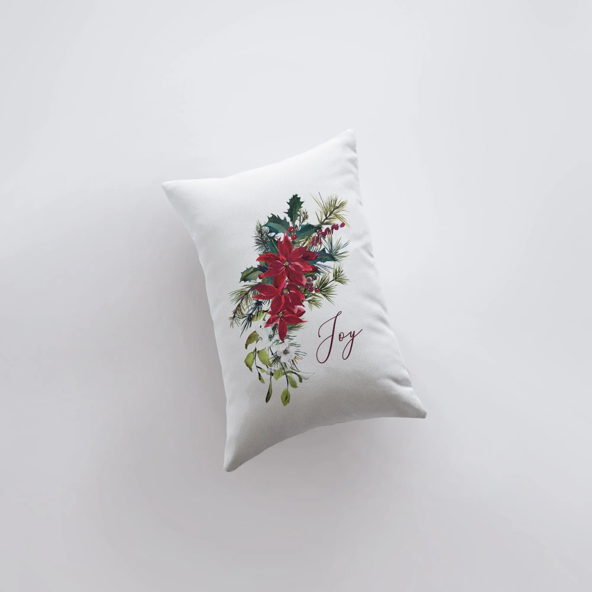 Joy Christmas Poinsettia Throw Pillow Cover | 18x12 | Joy Pillow |