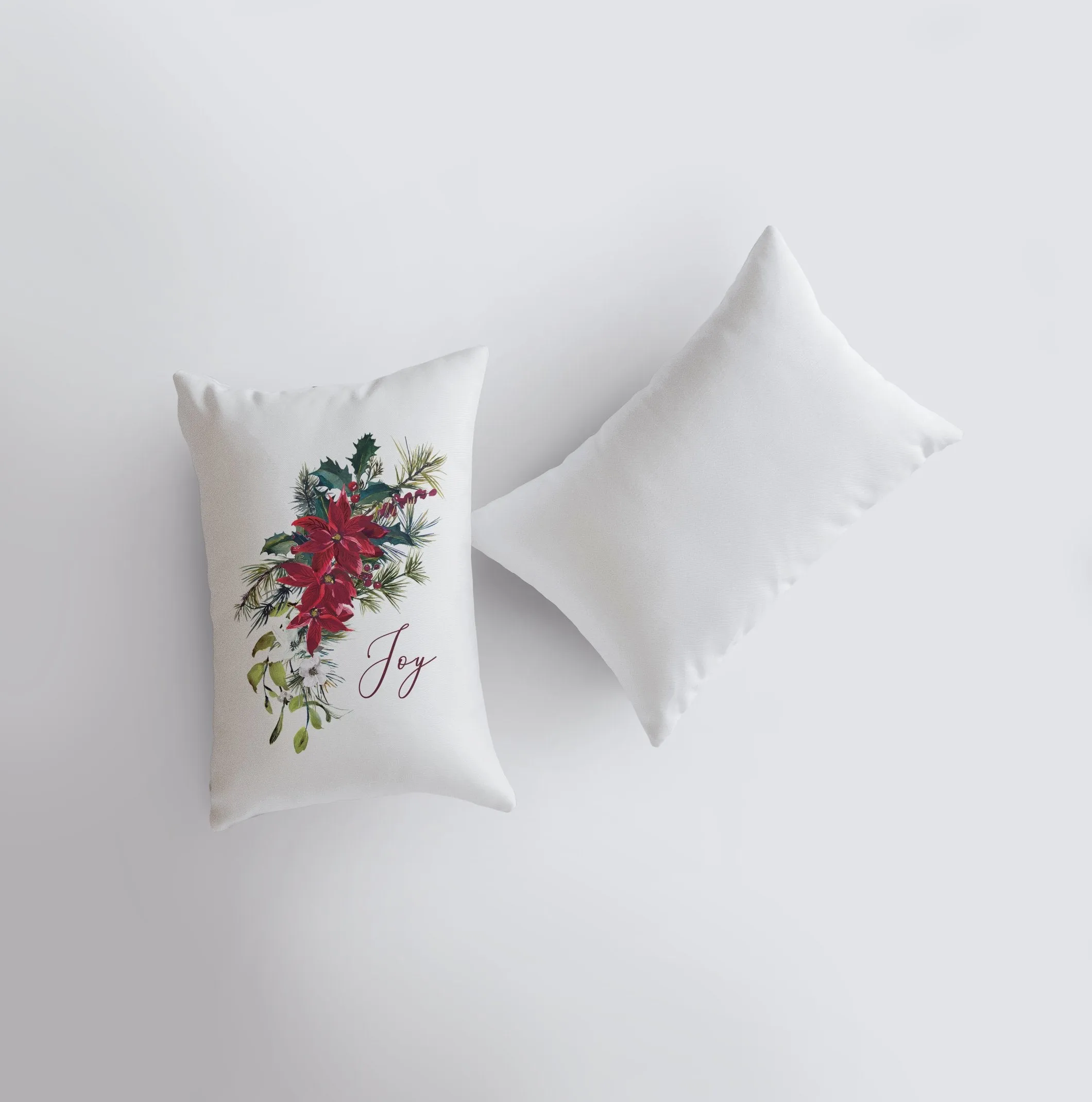 Joy Christmas Poinsettia Throw Pillow Cover | 18x12 | Joy Pillow |