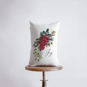 Joy Christmas Poinsettia Throw Pillow Cover | 18x12 | Joy Pillow |