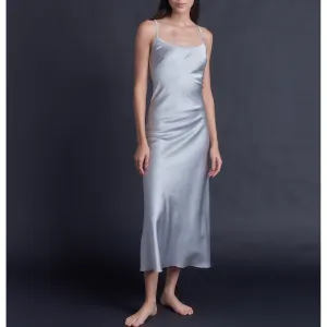 Juno Slip Dress in Platinum Stretch Silk Charmeuse