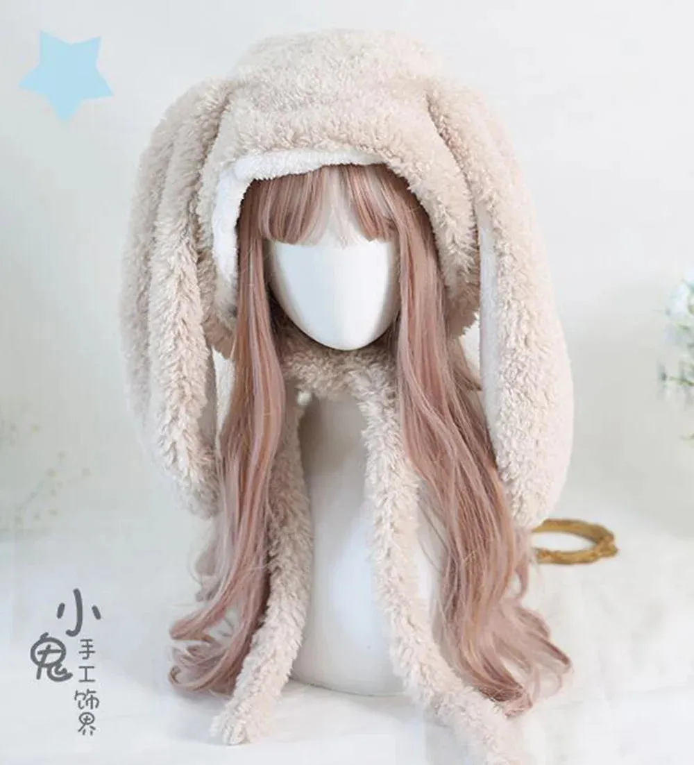 Kawaii Loppy Bunny Plush Fluffy Ear Wooly Winter Hat