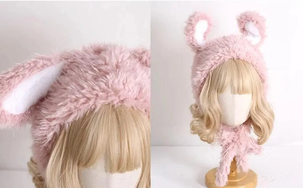 Kawaii Loppy Bunny Plush Fluffy Ear Wooly Winter Hat