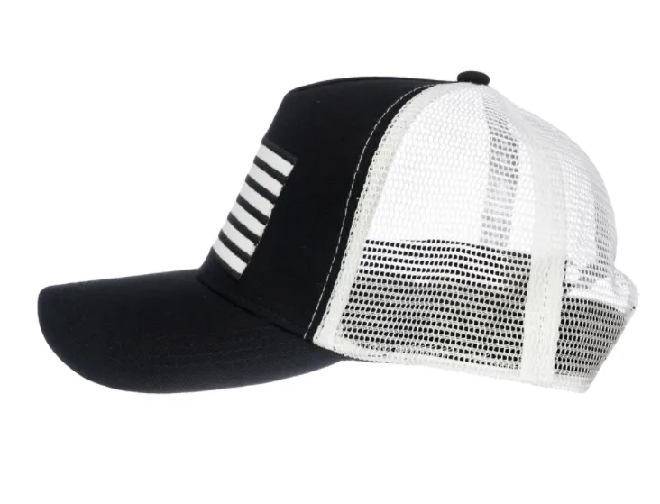 Knuckleheads - Boys USA Flag Trucker Hat in Black and White (12-24mo)