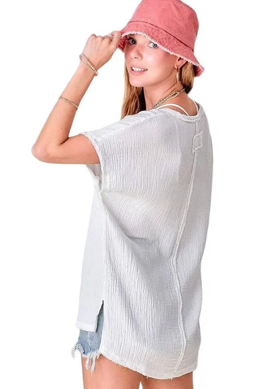 La Miel Women's V-Neck Gauze Cotton Top