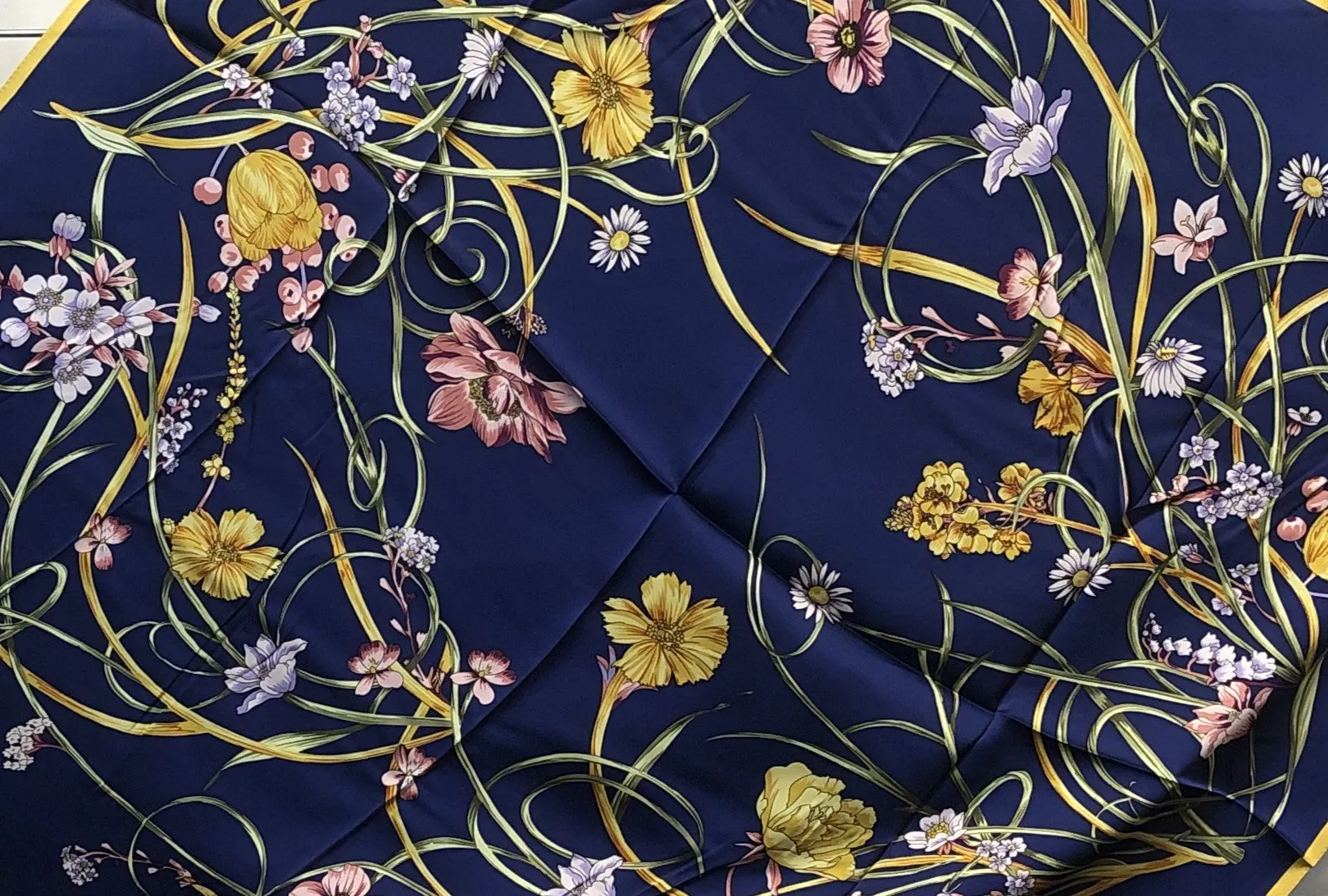 Lady's square | Mulberry Silk Scarf Floral Mix Navy 88cm*88cm