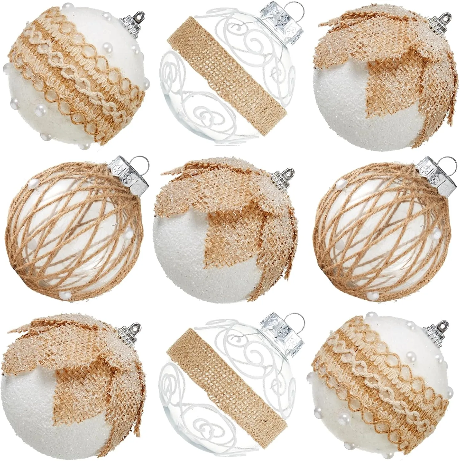 Large Shatterproof Foam Christmas Ball Ornaments - Clear Plastic Glitter Hanging Balls for Xmas Holiday Party Home Decor (Champagne) - Set of 9