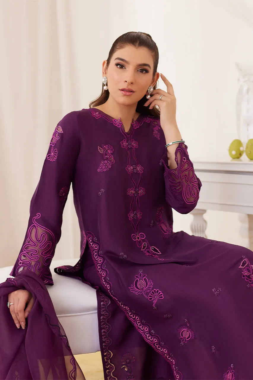 Lea Fall'24 - Teo Eggplant Embroidered Shirt And Dupatta