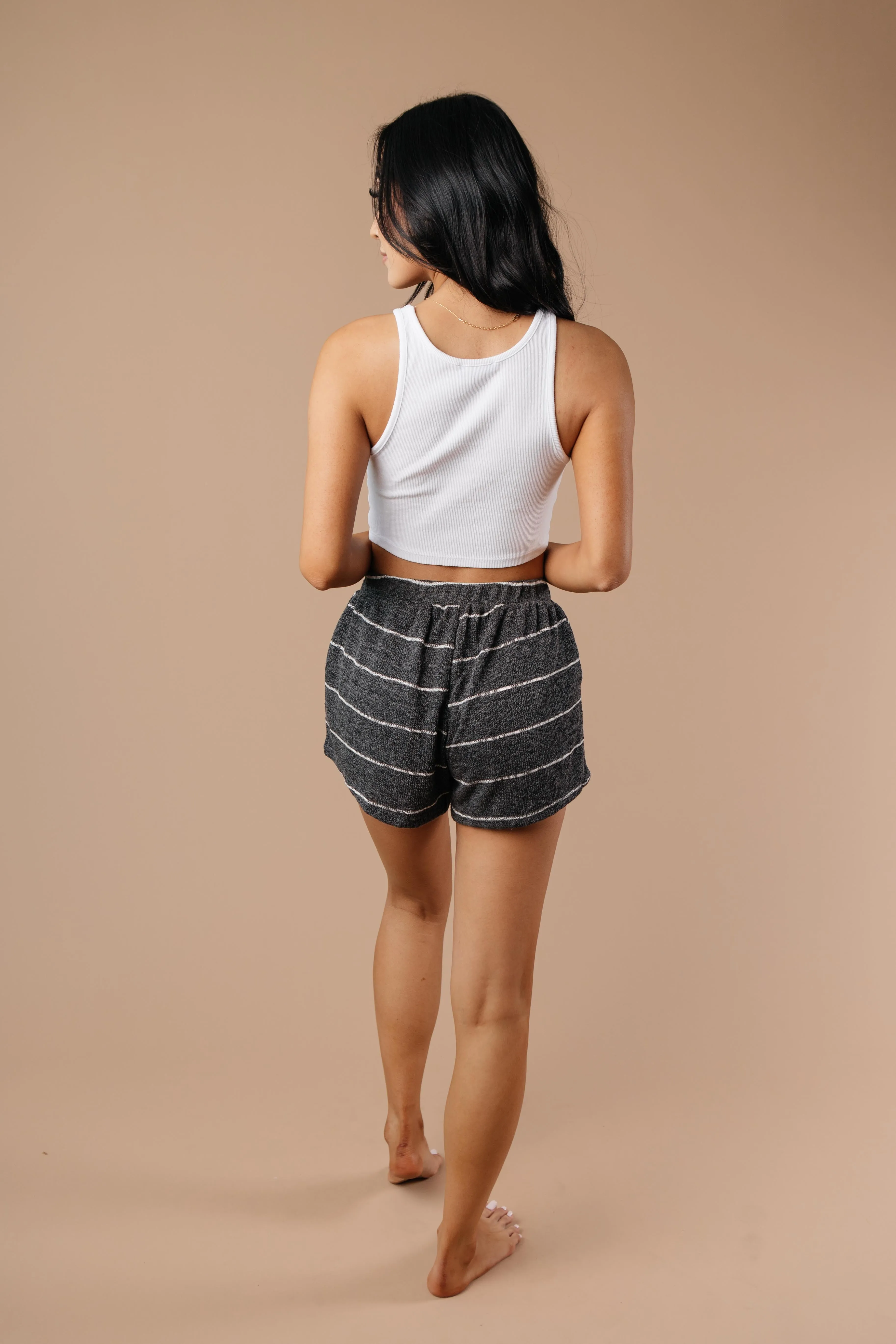 Lightweight Striped Shorts In Charcoal - On Hand