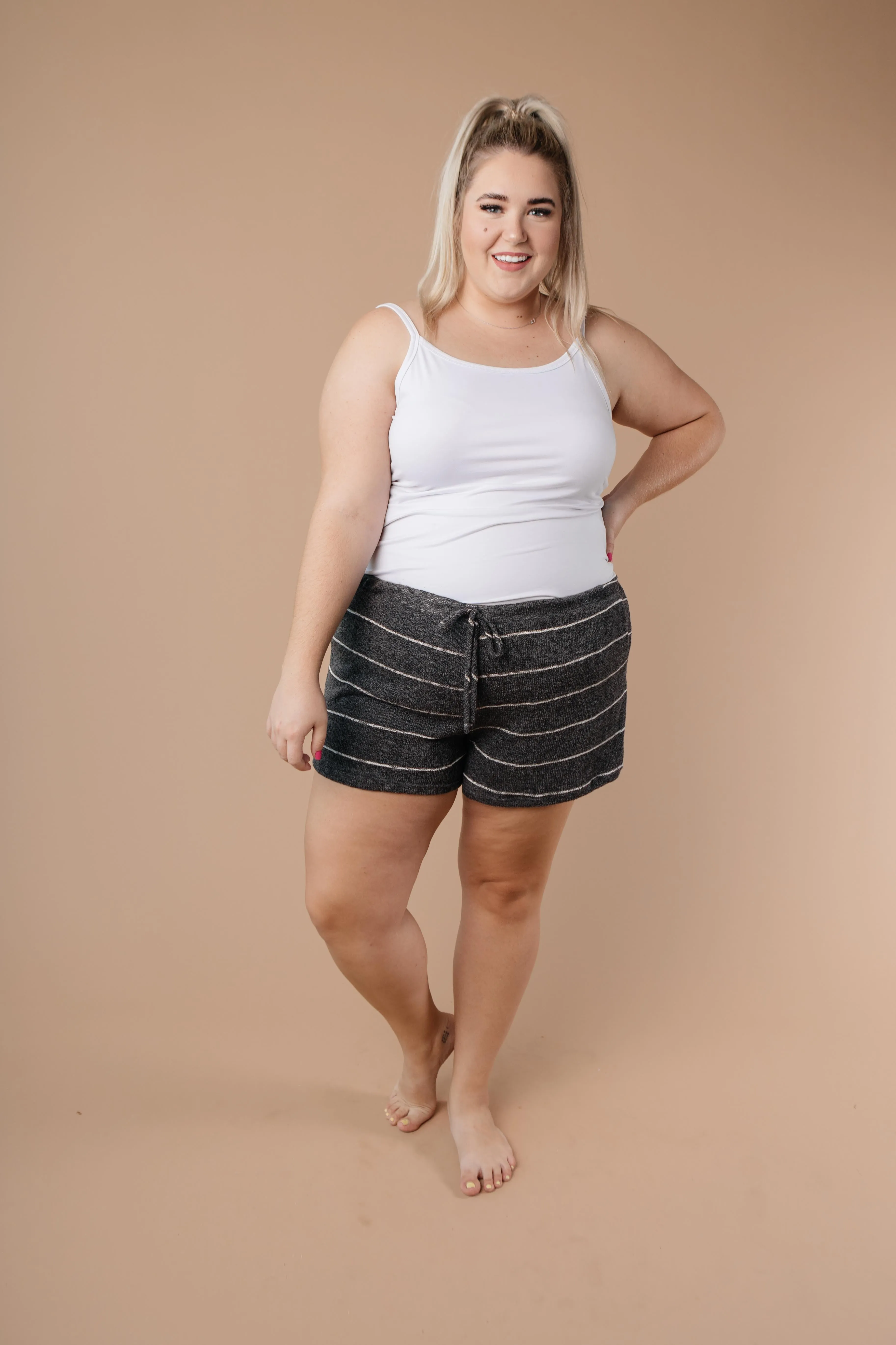 Lightweight Striped Shorts In Charcoal - On Hand