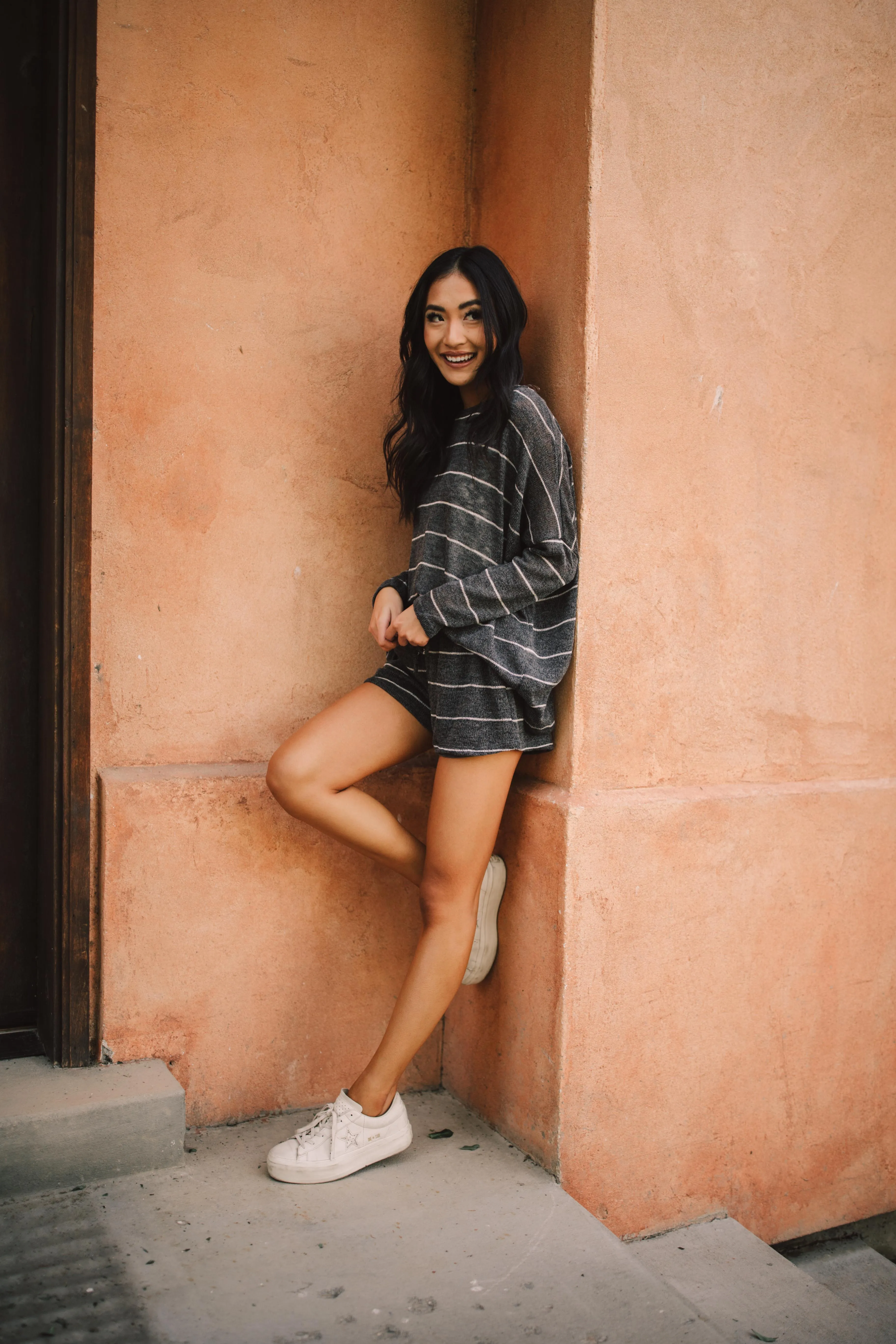 Lightweight Striped Shorts In Charcoal - On Hand