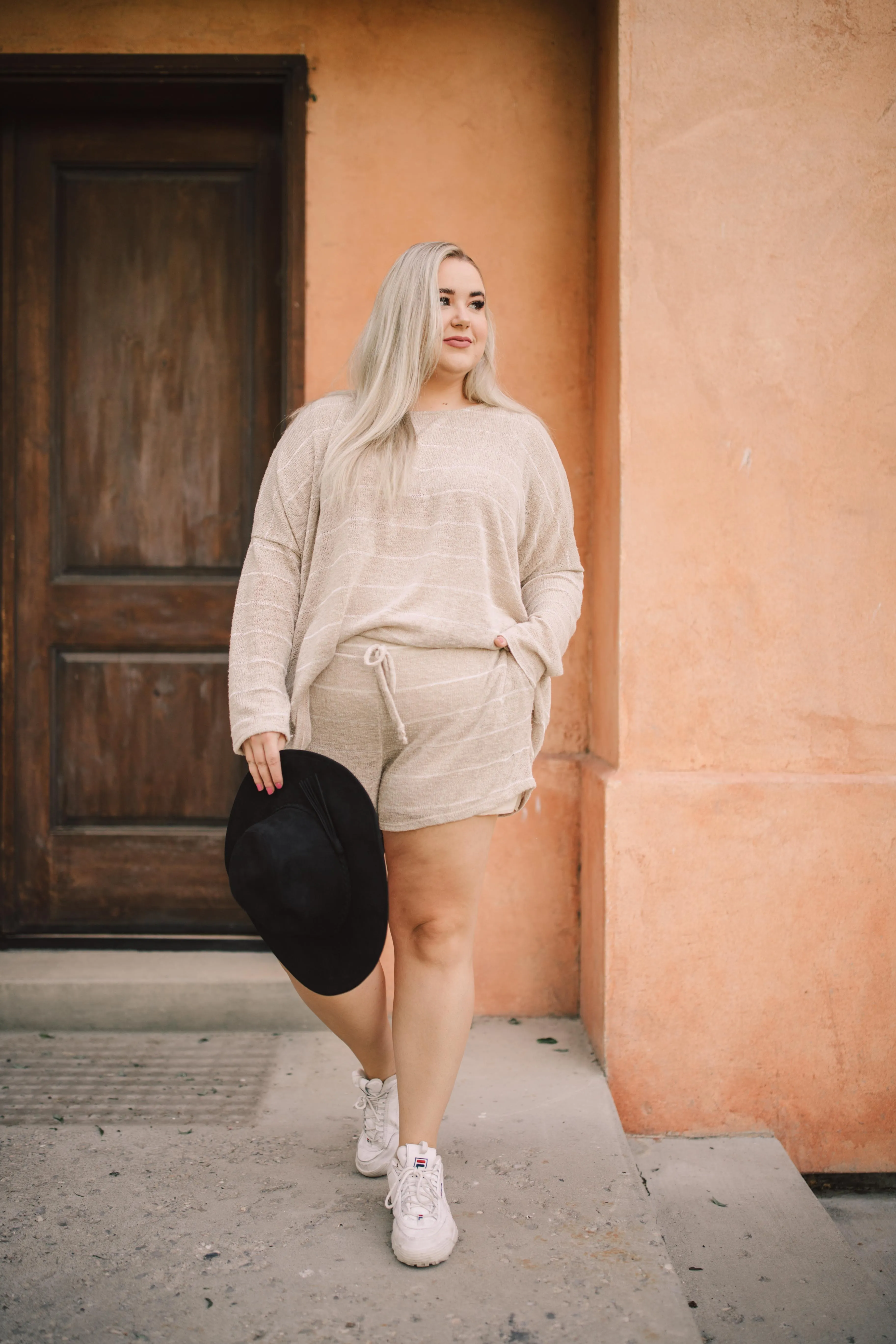 Lightweight Striped Shorts In Taupe - On Hand