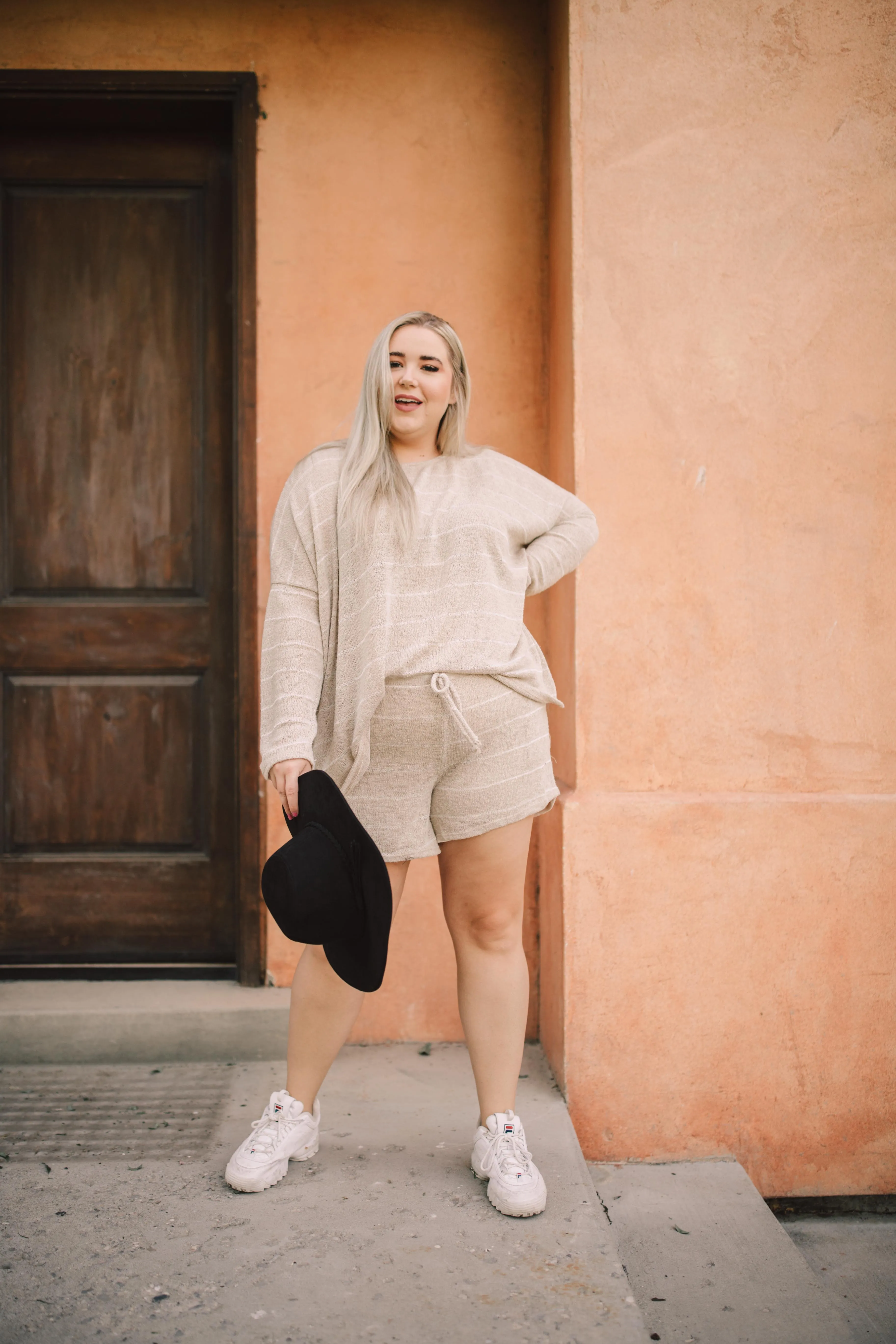 Lightweight Striped Shorts In Taupe - On Hand