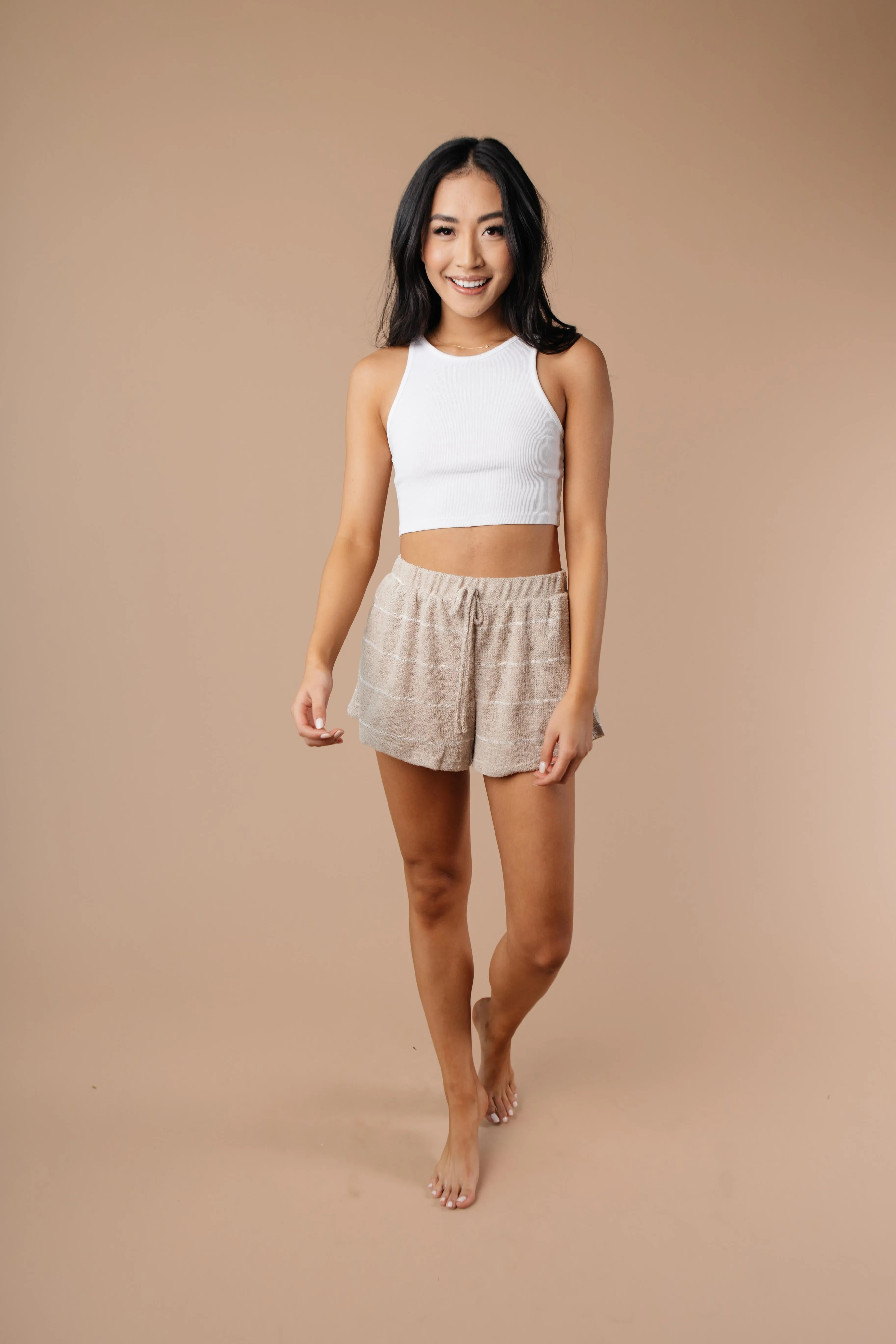 Lightweight Striped Shorts In Taupe - On Hand