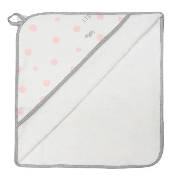 Little Turtle Baby - Hooded Towel - Pale Pink & Grey Spots