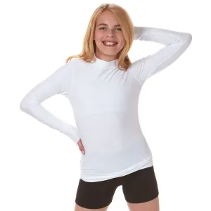 Long Sleeve Compression Tee with Thumbholes - White