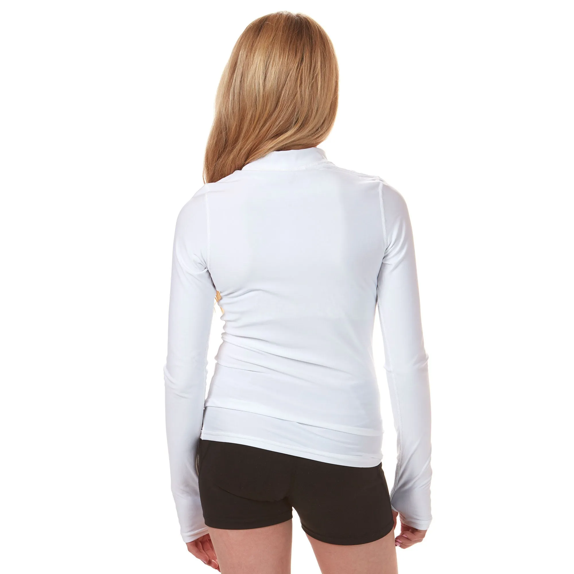 Long Sleeve Compression Tee with Thumbholes - White