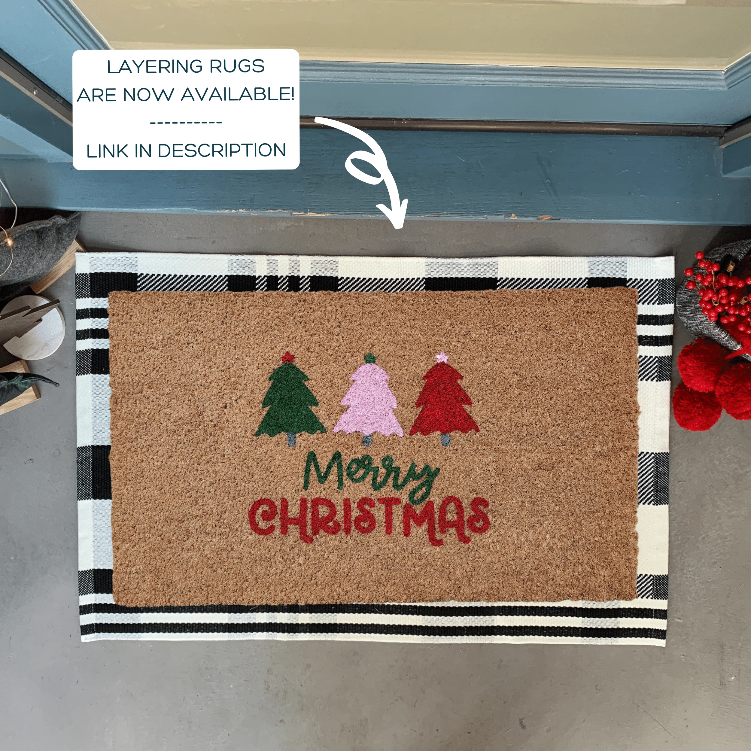 Merry Christmas Pink Trees Doormat