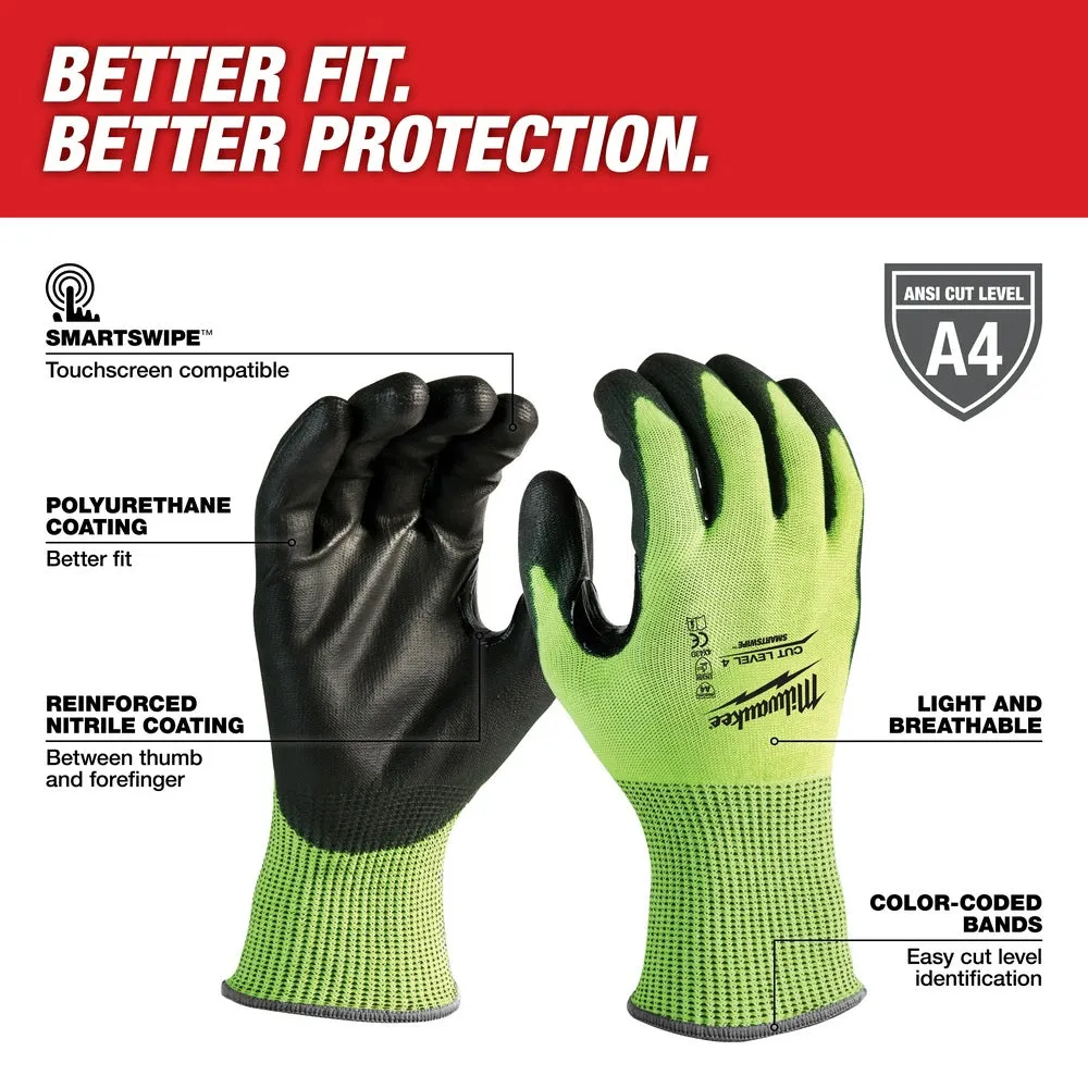 Milwaukee 48-73-8941 High Visibility Cut Level 4 Polyurethane Dipped Safety Gloves - Medium