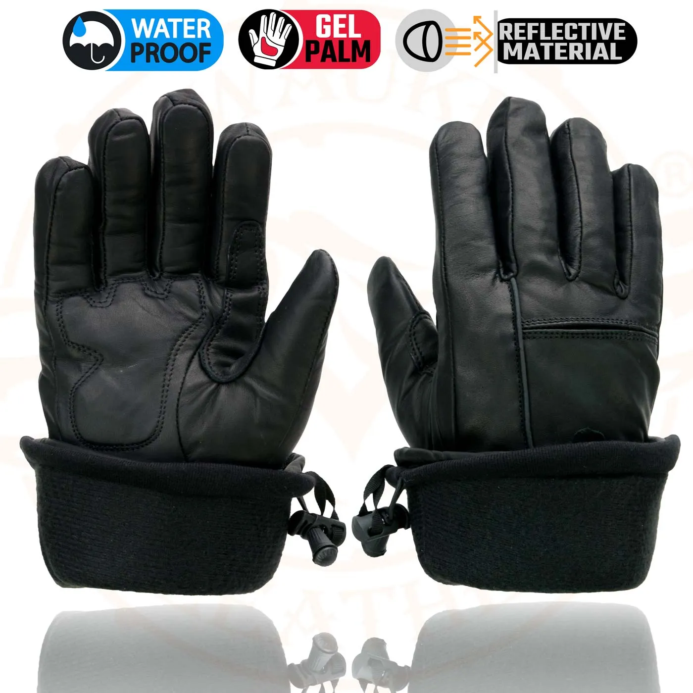 Milwaukee Leather Men's Black Soft Leather Gauntlet Motorcycle Hand Gloves-Waterproof Gel Palm Reflective Piping SH873