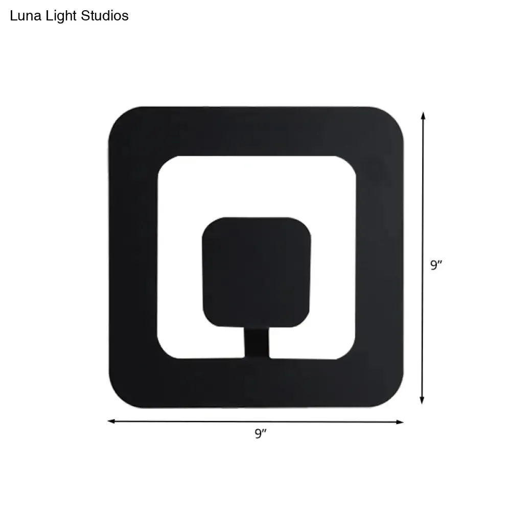 Minimalist Square LED Bedroom Wall Sconce - 7"/9" Wide Iron Fixture with Black Finish