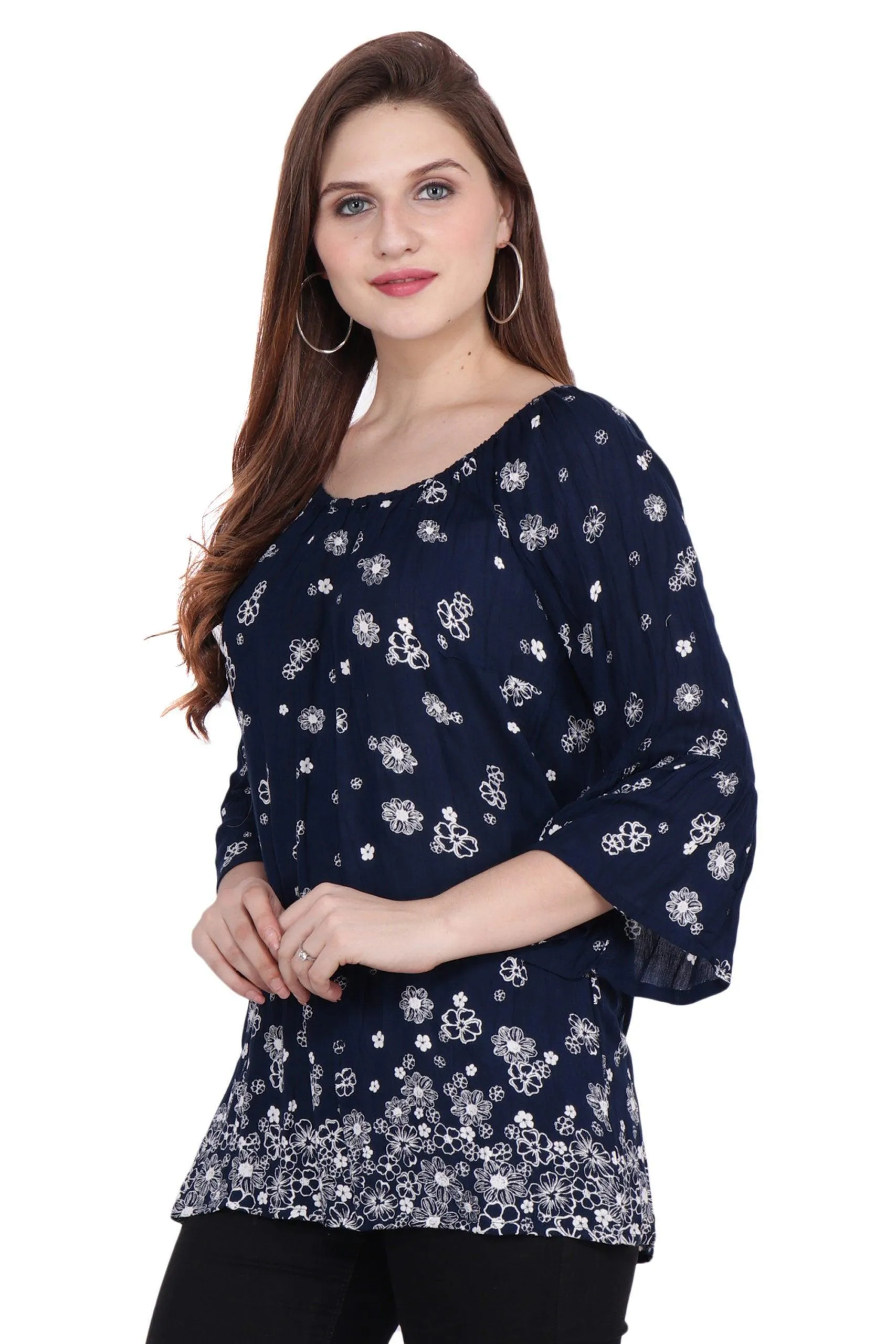 Navy Blue Floral Printed Top