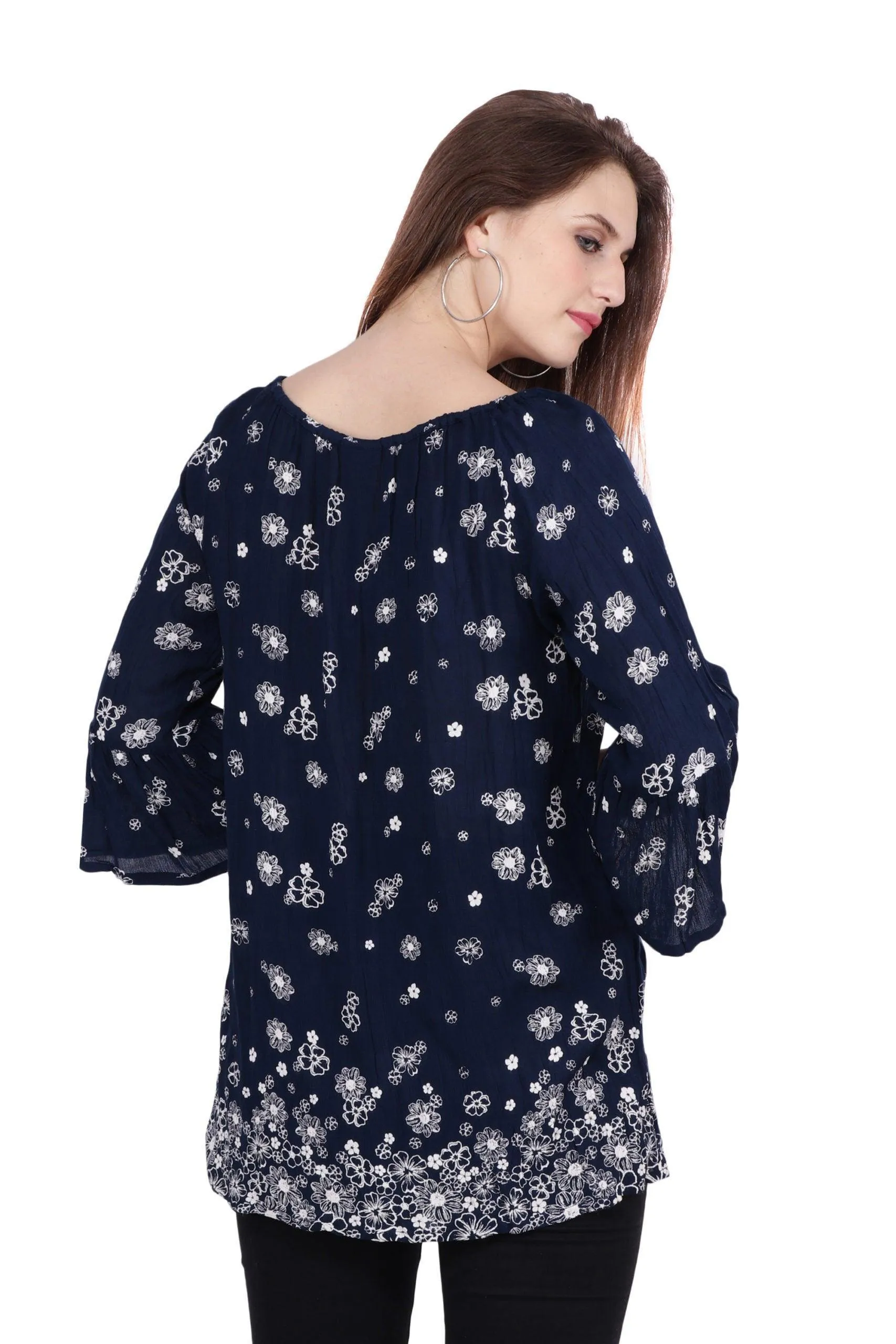 Navy Blue Floral Printed Top