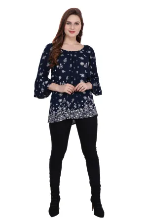 Navy Blue Floral Printed Top