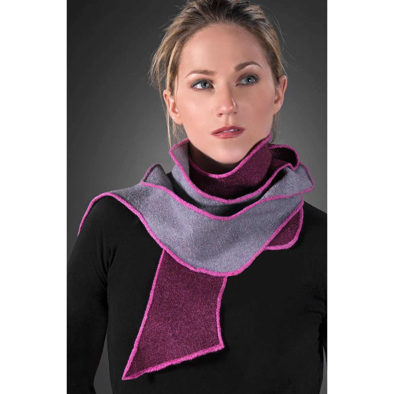 NEW! Zig Zag Scarf in Silver & Rose with Magenta by K.Gereau Textiles