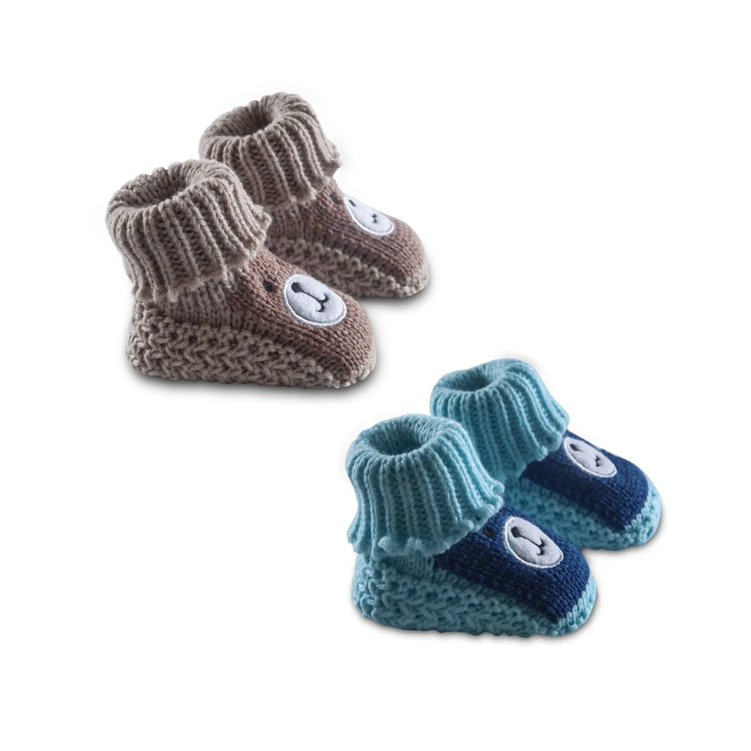 Newborn Crochet Woollen Booties Teddy - Blue, Beige