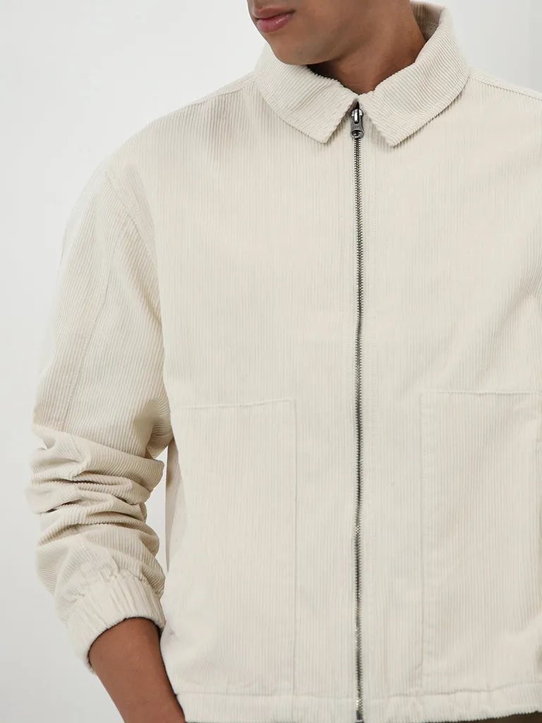 Nuon Off-White Relaxed-Fit Corduroy Cotton Jacket