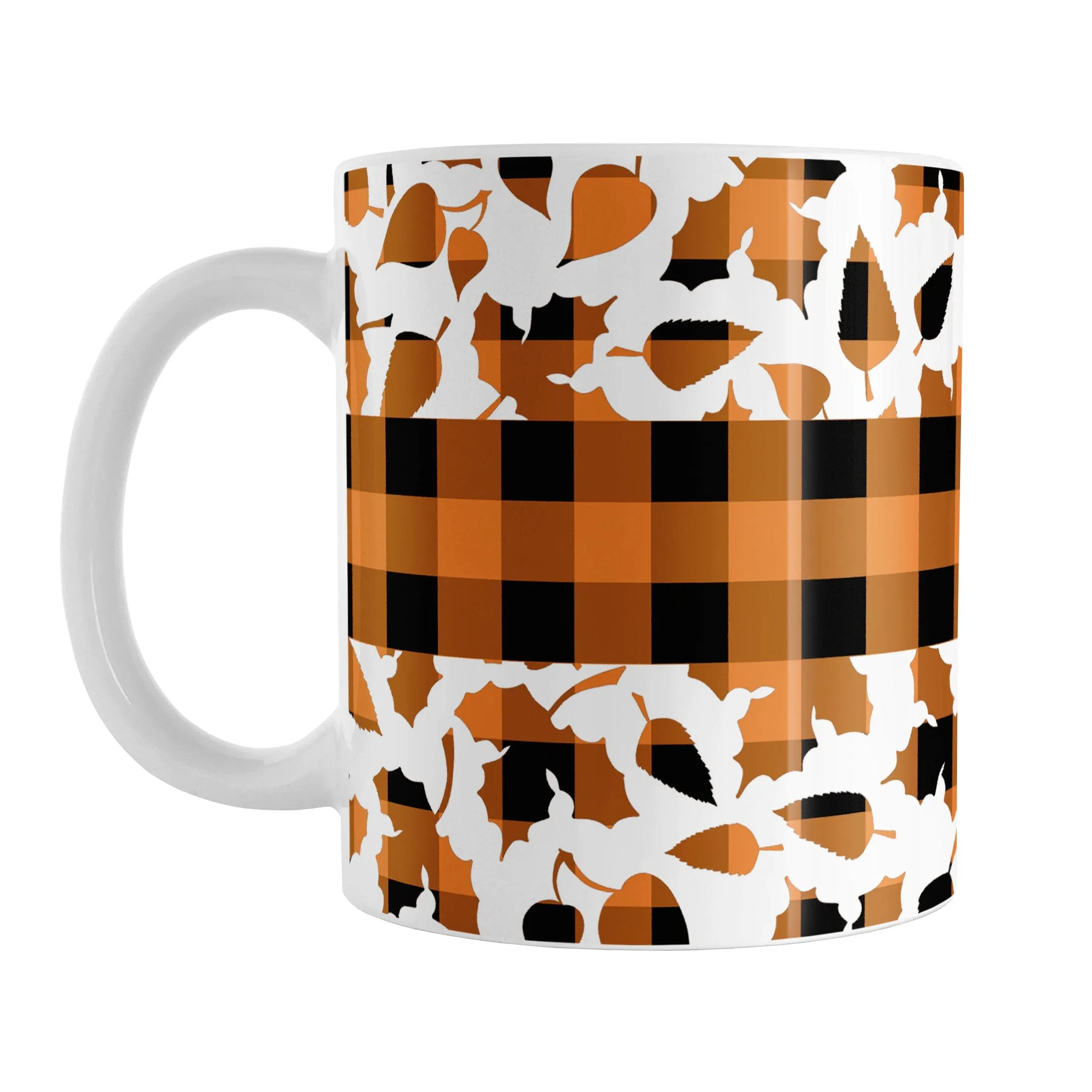 Orange Buffalo Plaid Leaves Fall Mug