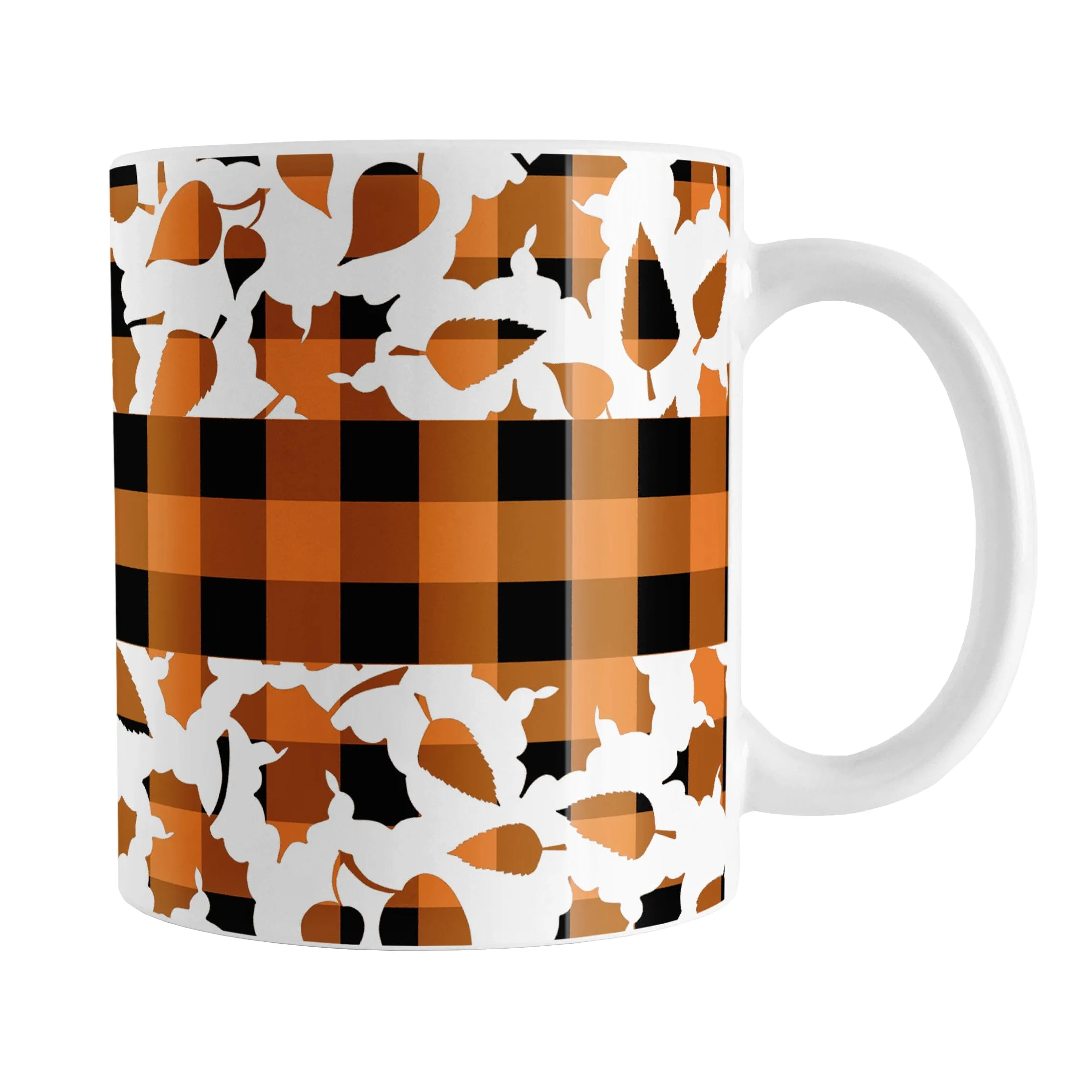 Orange Buffalo Plaid Leaves Fall Mug