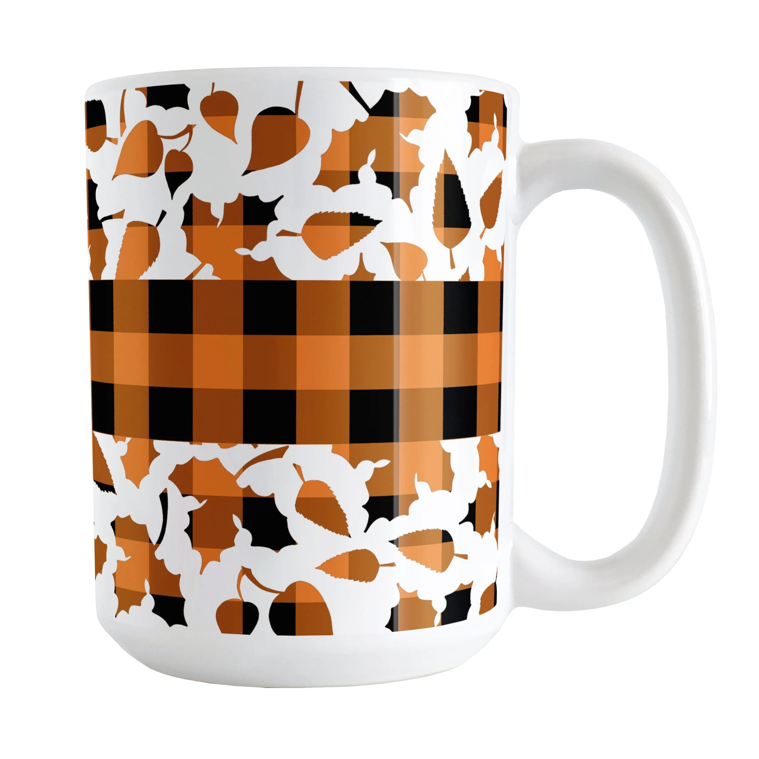 Orange Buffalo Plaid Leaves Fall Mug