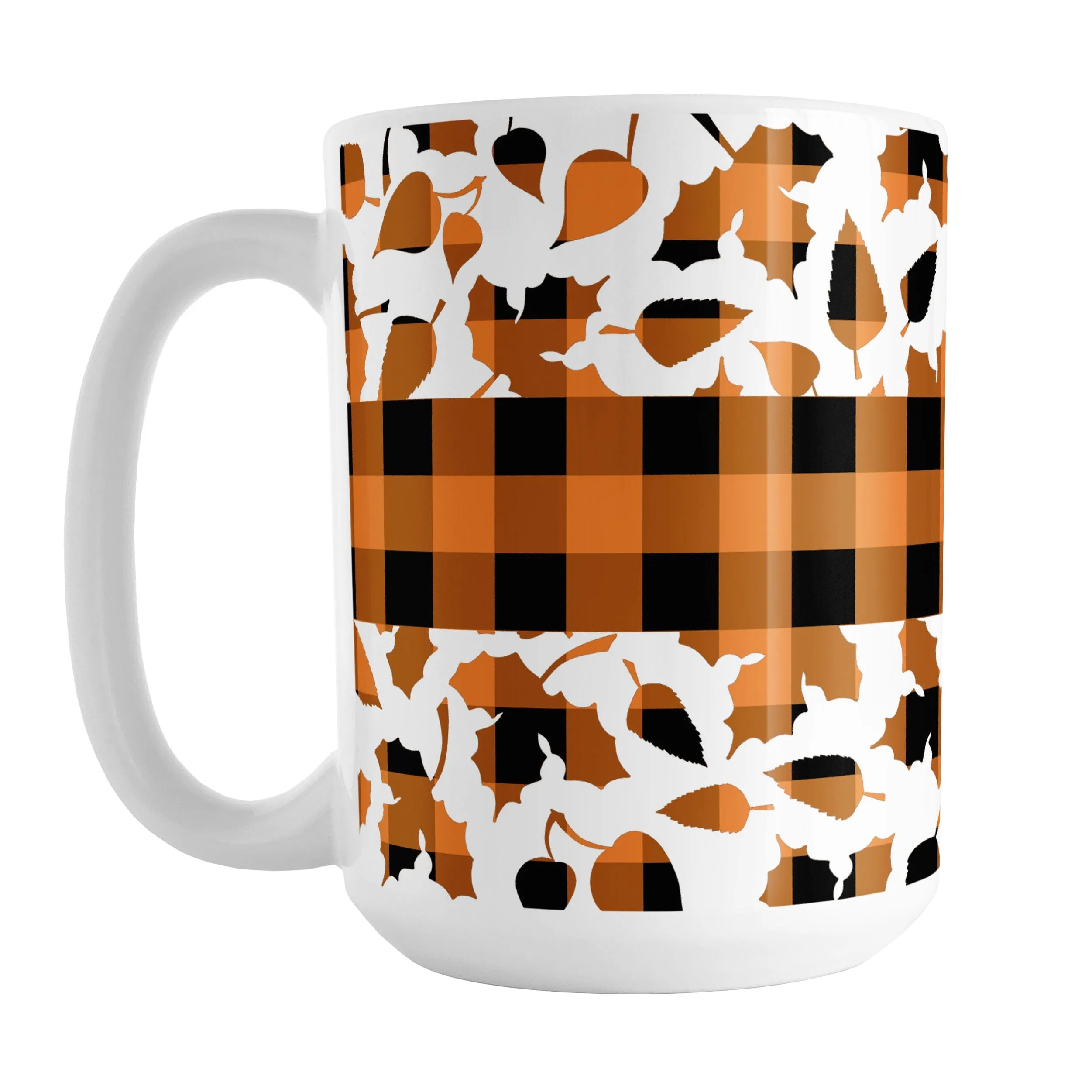 Orange Buffalo Plaid Leaves Fall Mug