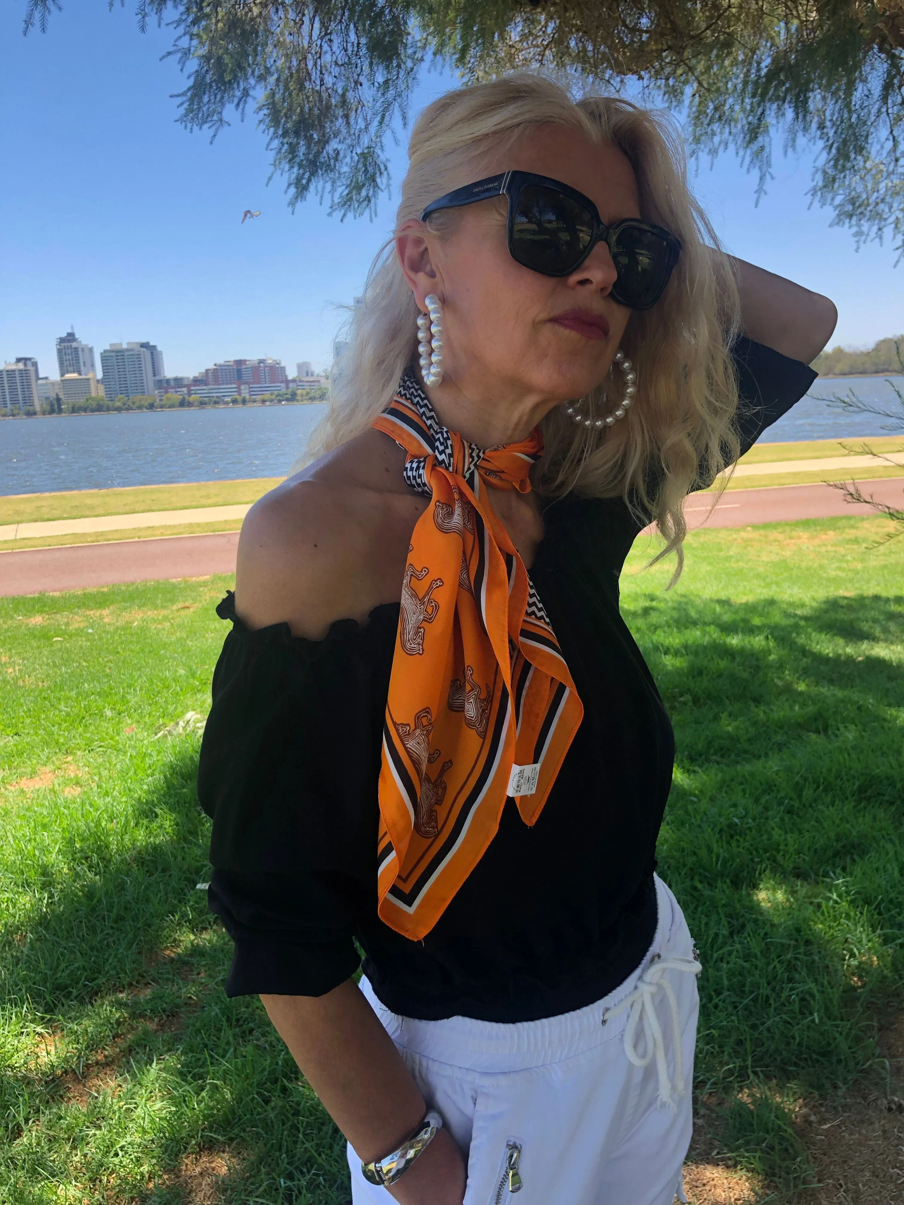 🎈Orange Neck Scarf -  Black White Check and Horses - Best Seller!