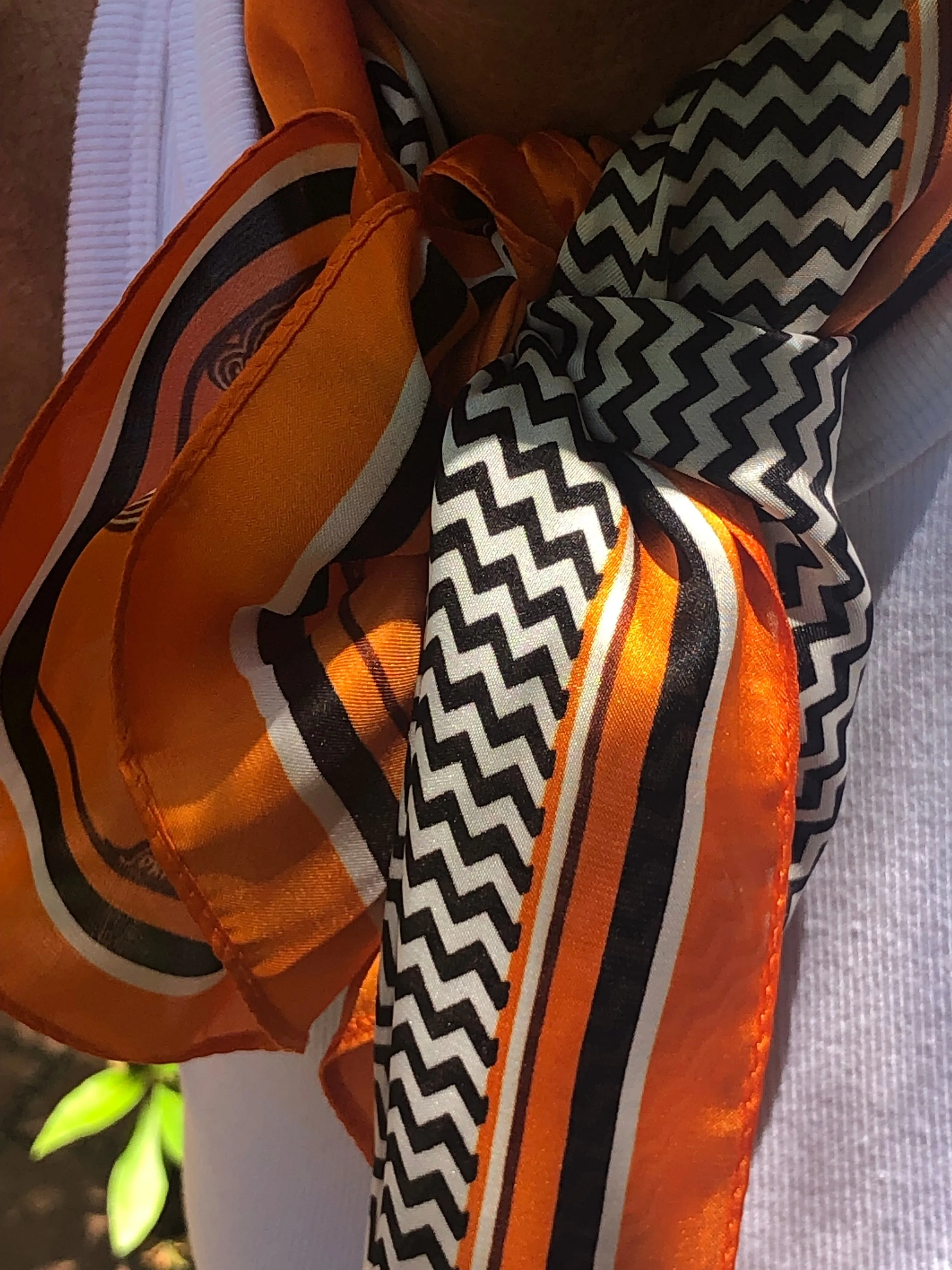 🎈Orange Neck Scarf -  Black White Check and Horses - Best Seller!